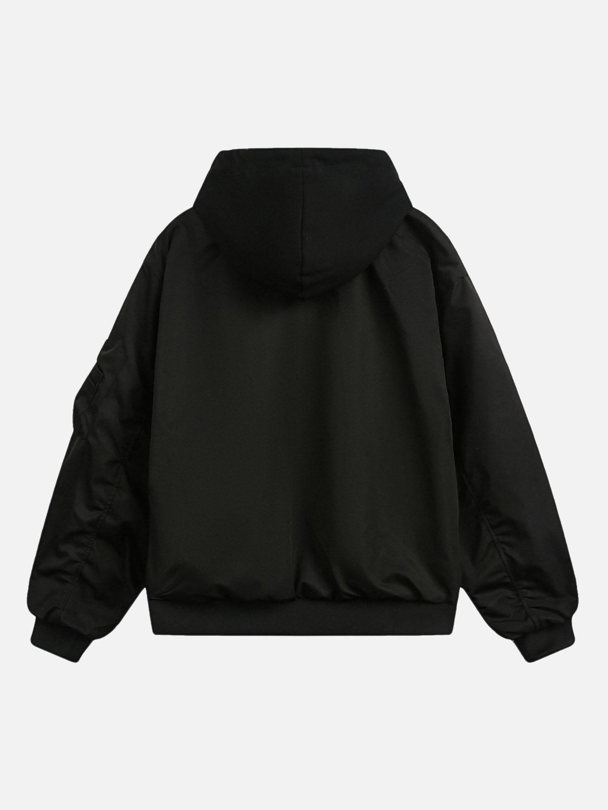 Concert Outfit Faux Two-Piece Pleated Spliced Hooded Bomber Jacket