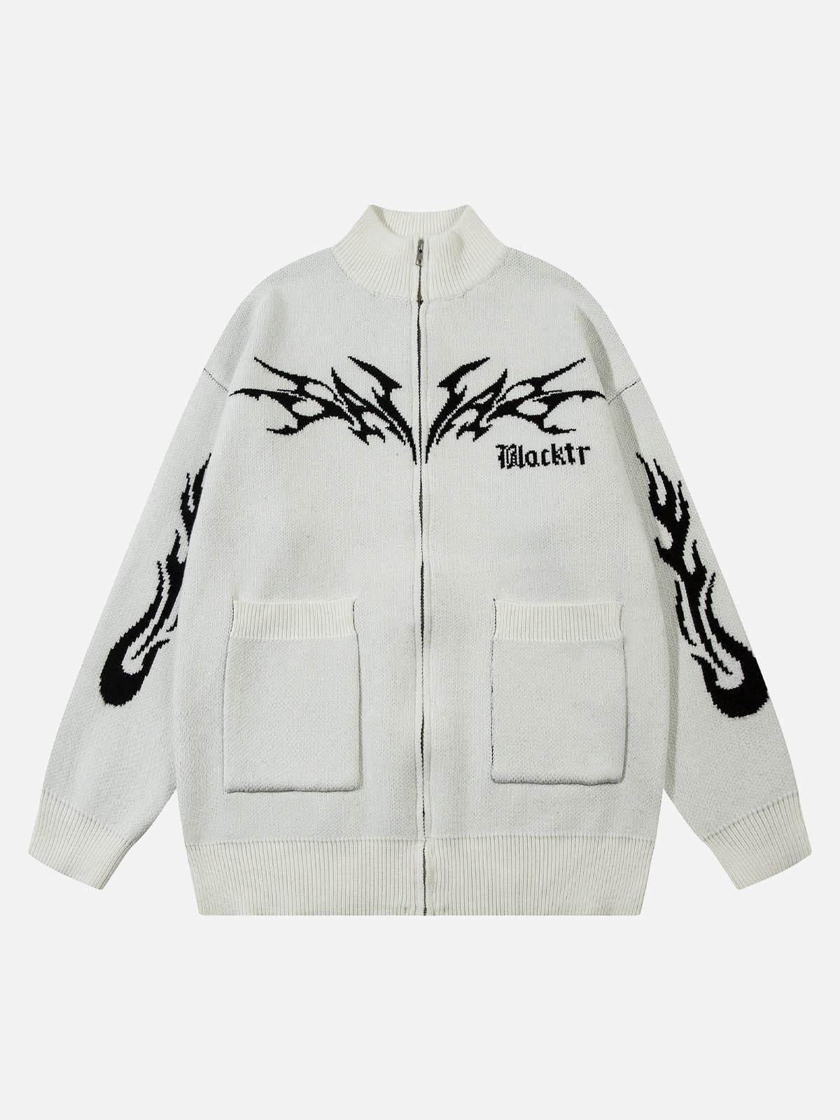 Concert Outfit Flame Faux Mink Fur Zip Up Mock Neck Sweater