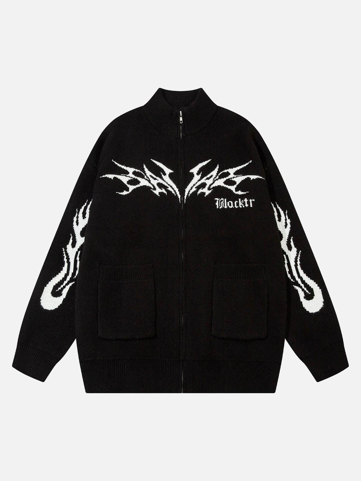 Concert Outfit Flame Faux Mink Fur Zip Up Mock Neck Sweater