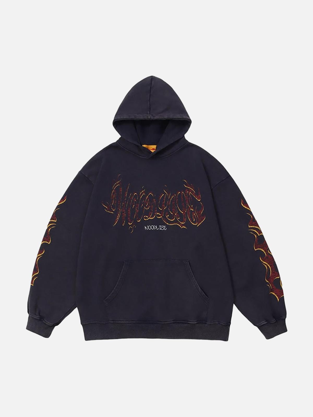 Concert Outfit Flame Letter Washed Hoodie