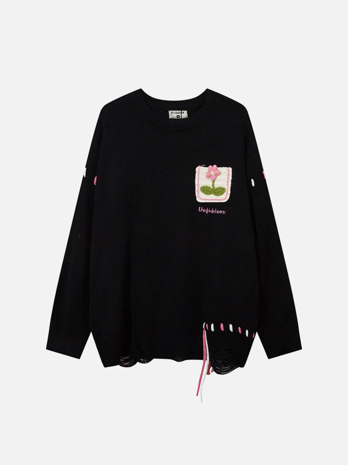 Concert Outfit Floral Embroidered Crew Neck Sweater