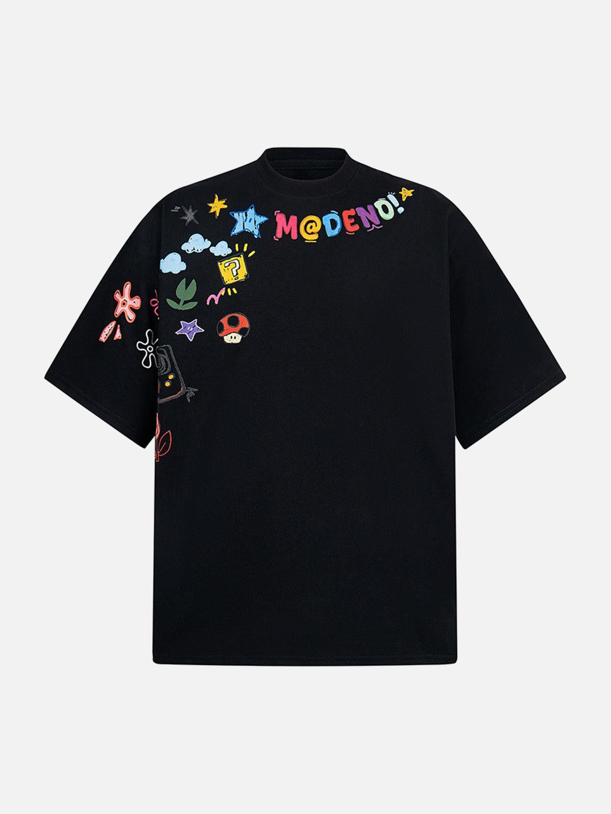 Concert Outfit Floral Embroidered Crew Neck T-Shirt