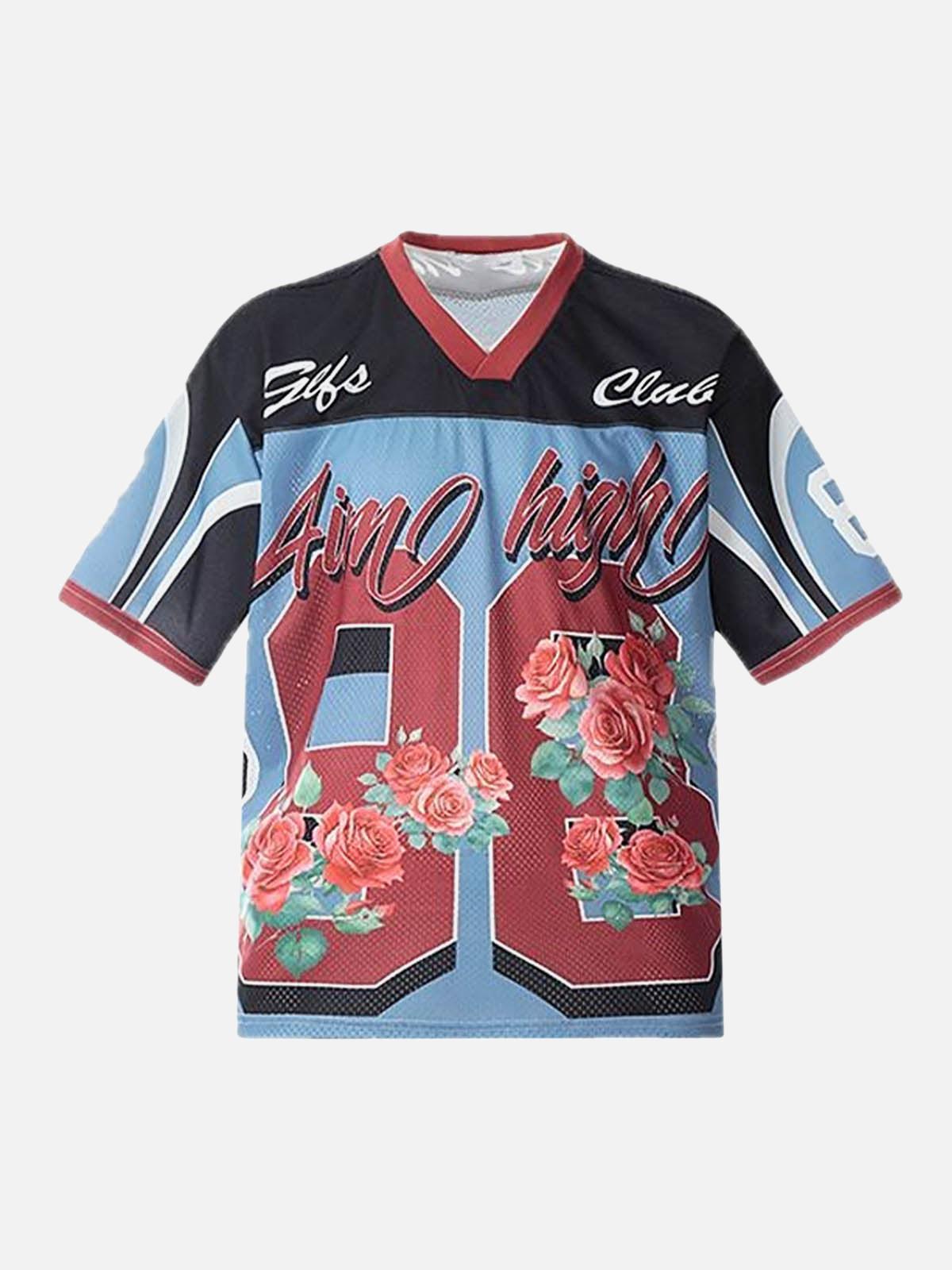 Concert Outfit Floral Print Jersey V Neck T-Shirt