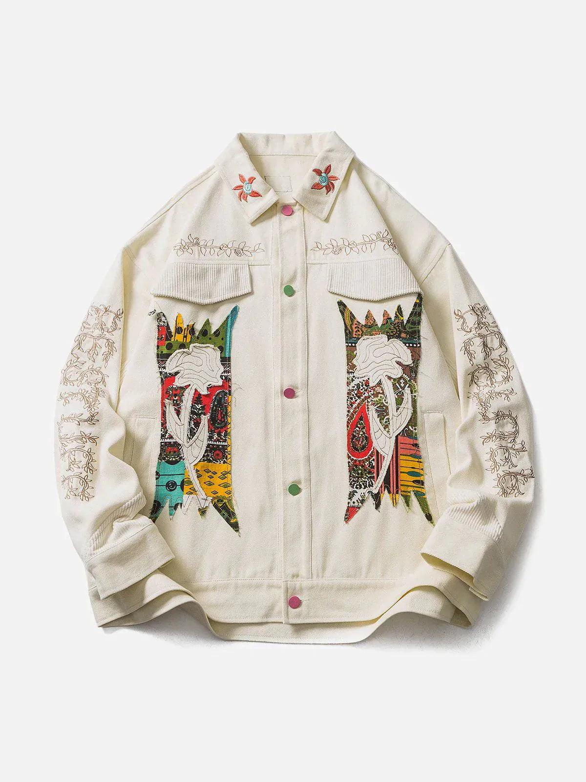 Concert Outfit Flower Patchwork Embroidery Denim Jacket