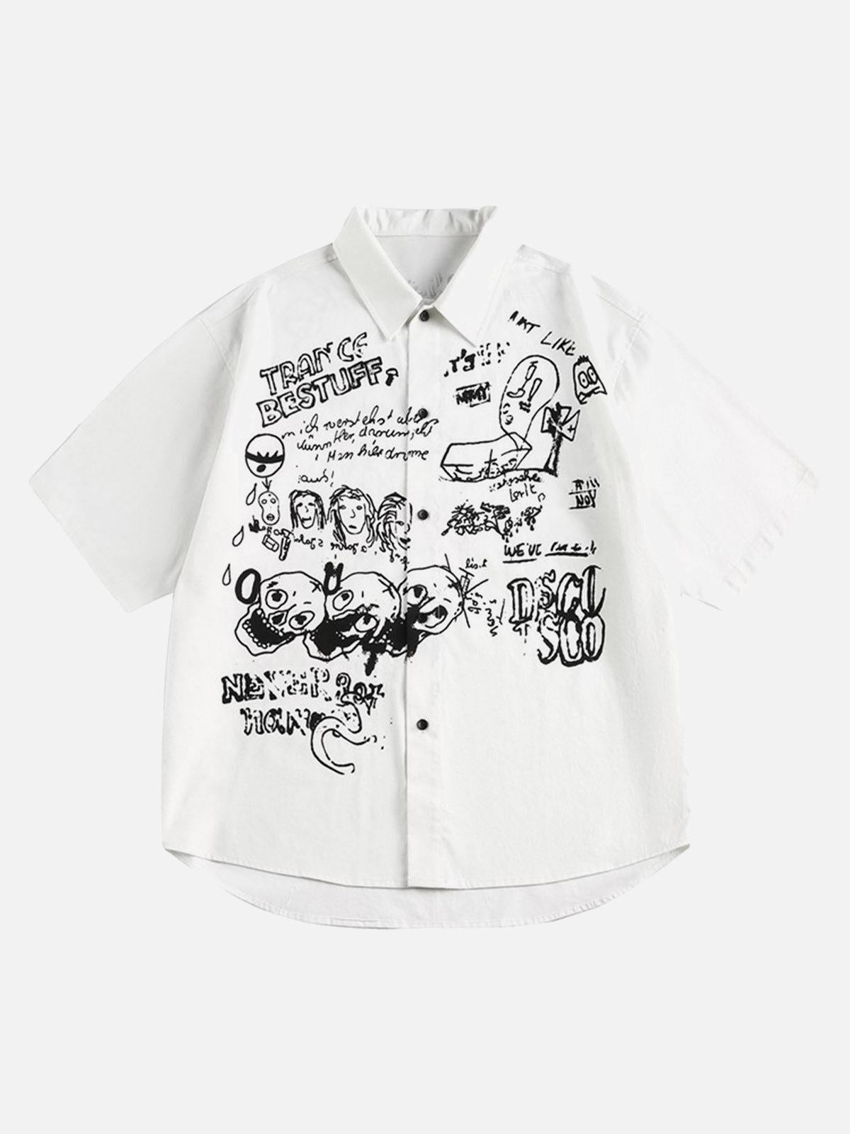 Concert Outfit Fun Graffiti Print Short Sleeve Shirt