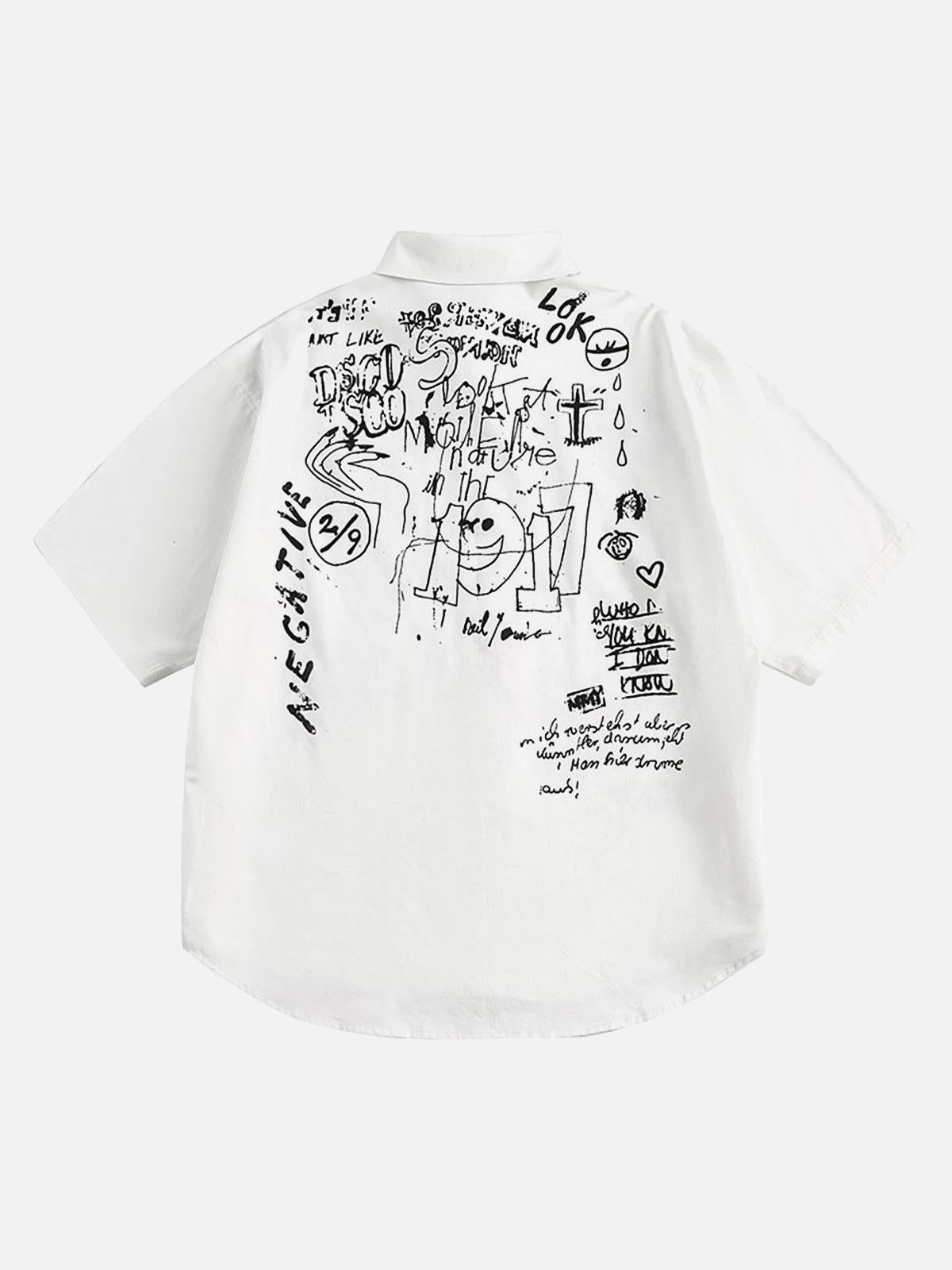 Concert Outfit Fun Graffiti Print Short Sleeve Shirt