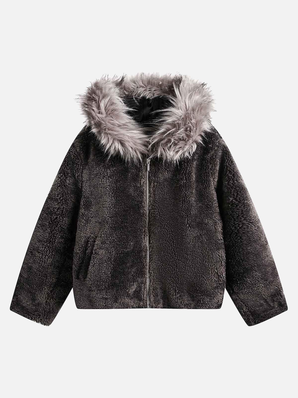Concert Outfit Fur Hooded Quilted Sherpa Jacket