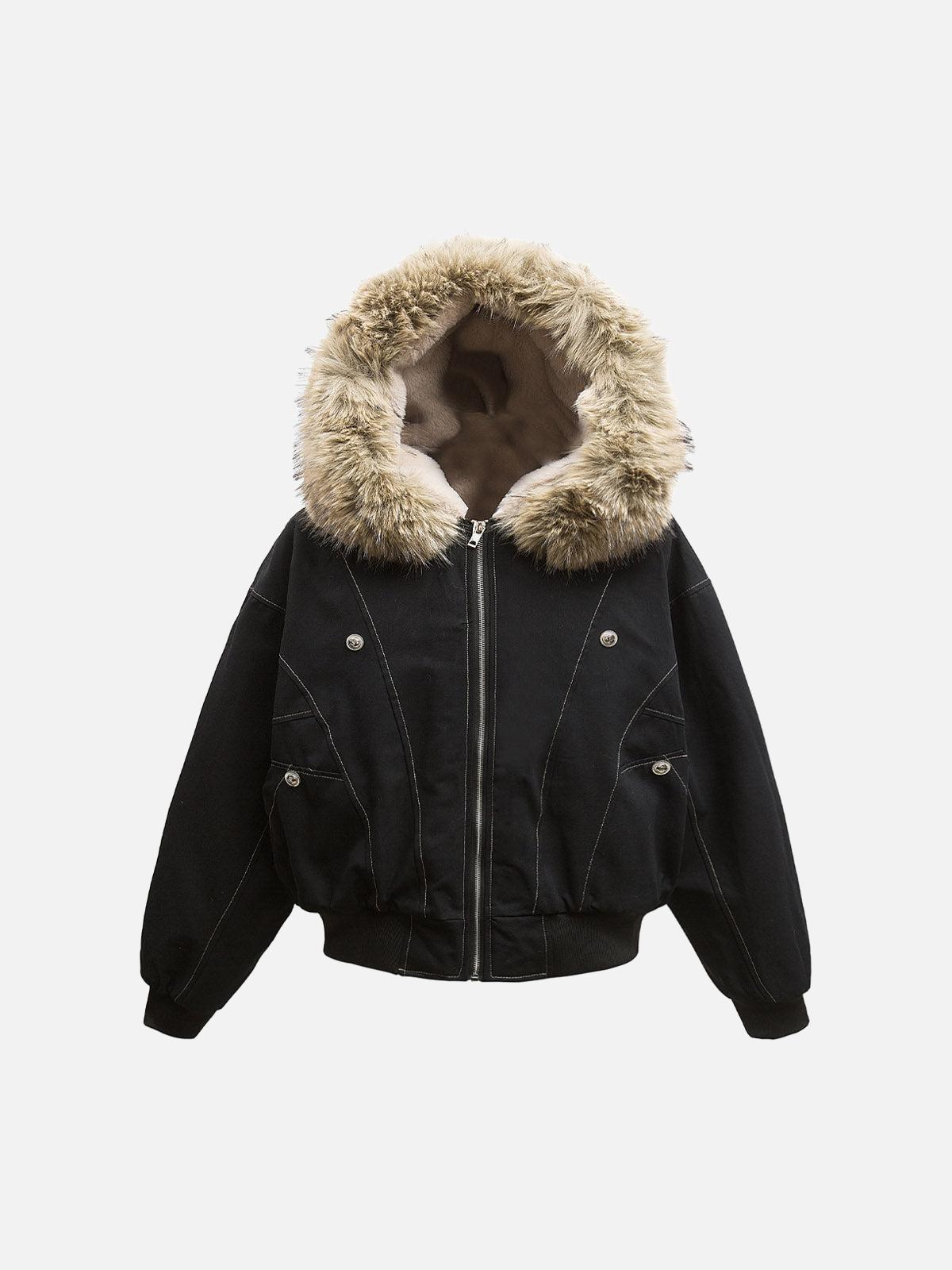 Concert Outfit Fur Lined Zip Up Hooded Bomber Jacket