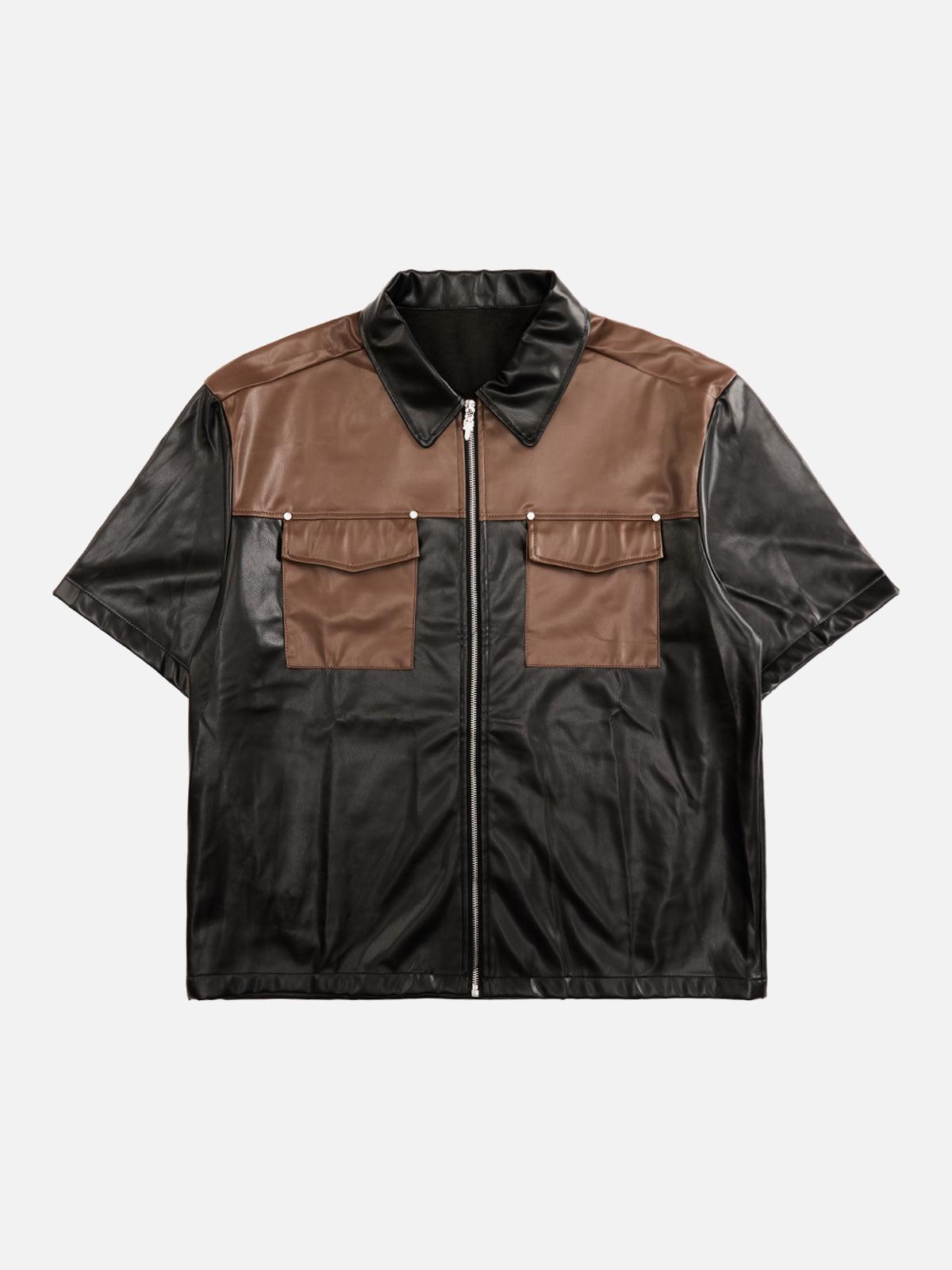 Concert Outfit Gangster Rap Patchwork Contrast Leather Shirt
