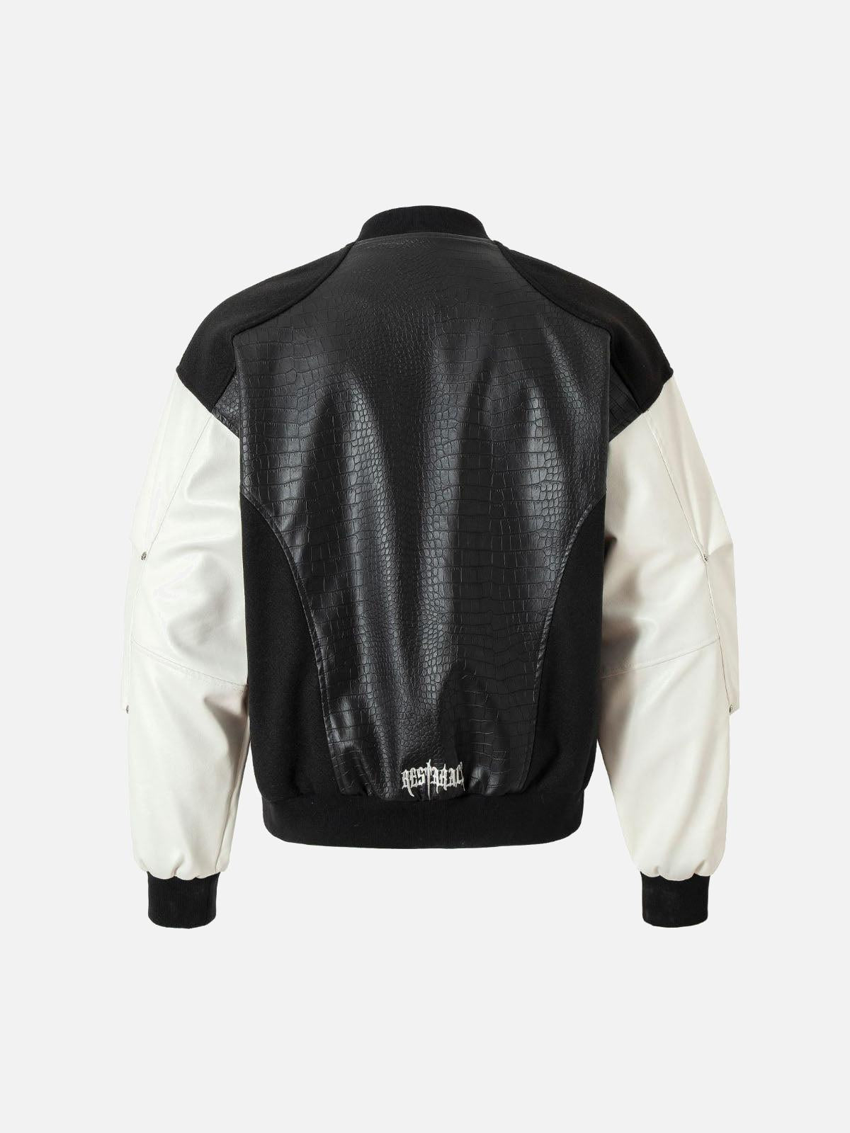 Concert Outfit Gothic Cross Embroidery Crocodile Leather Bomber Jacket