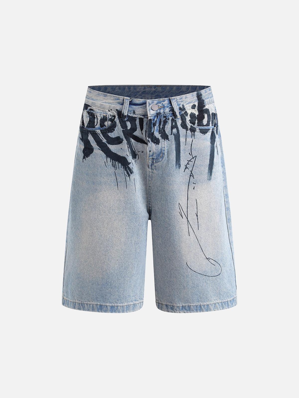 Concert Outfit Graffiti Letter Denim Shorts