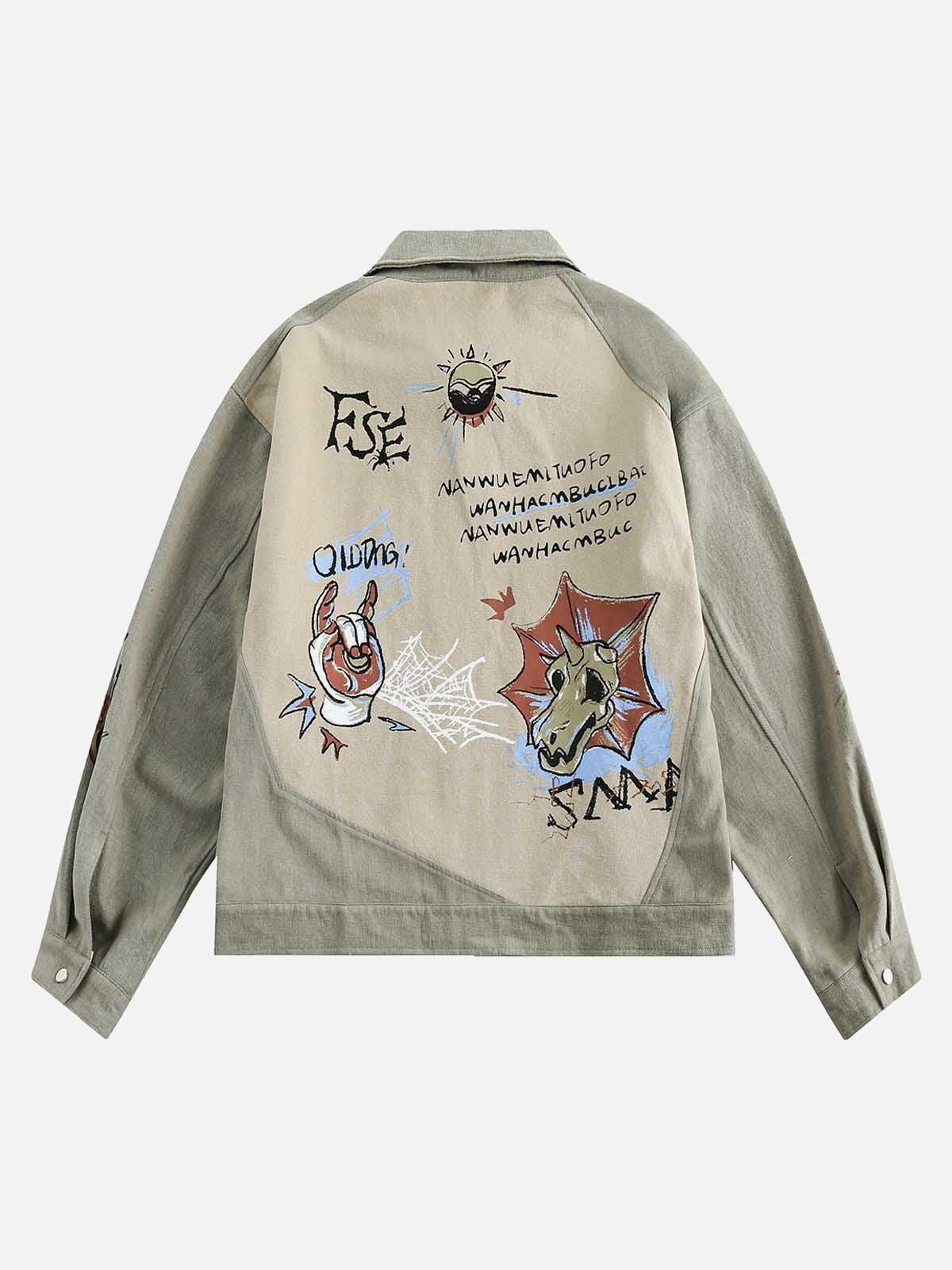 Concert Outfit Graffiti Patchwork Lapel Denim Jacket