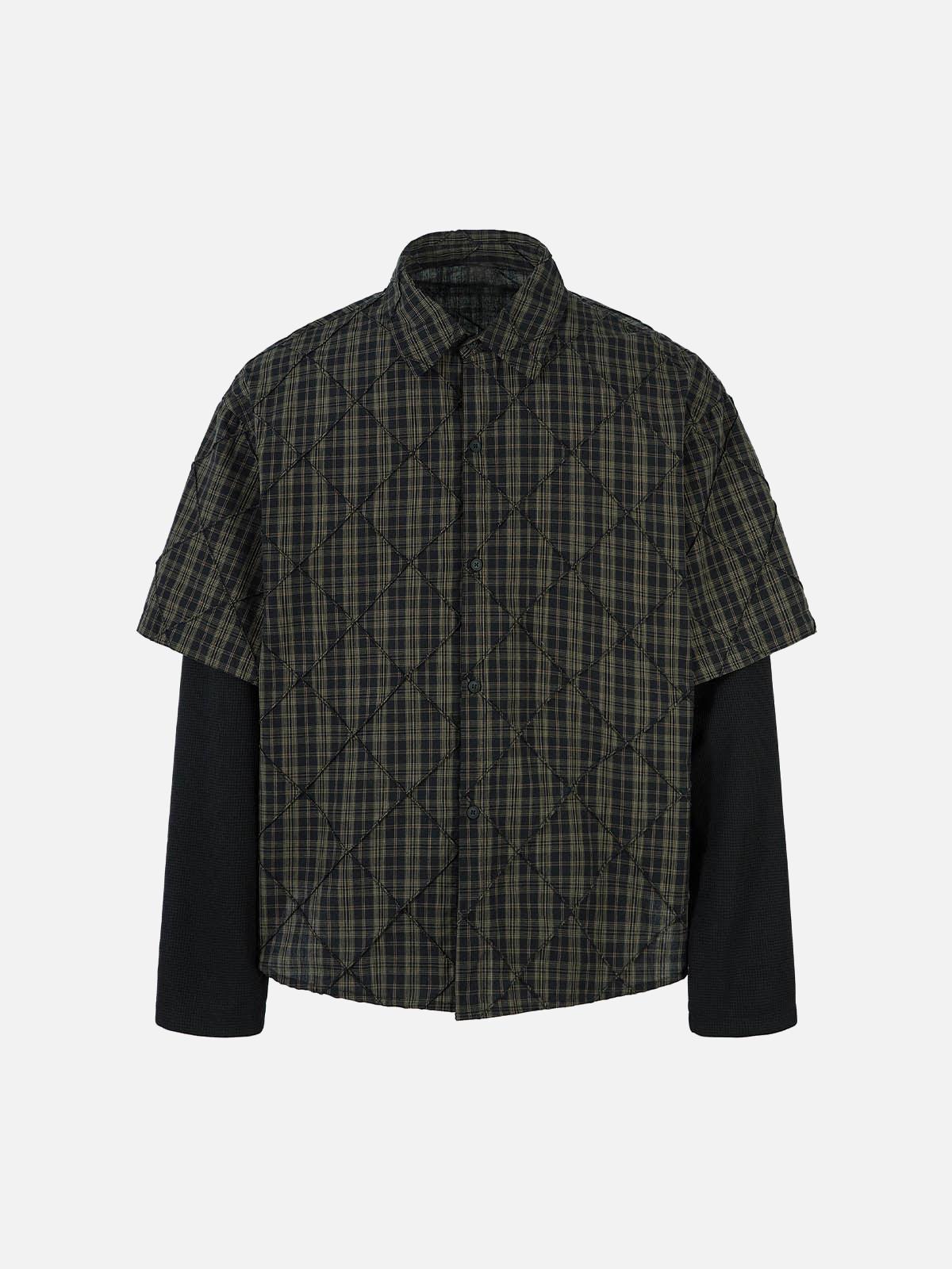 Concert Outfit Heavy Plaid Pleated Striped Faux Two-Piece Polo Shirt