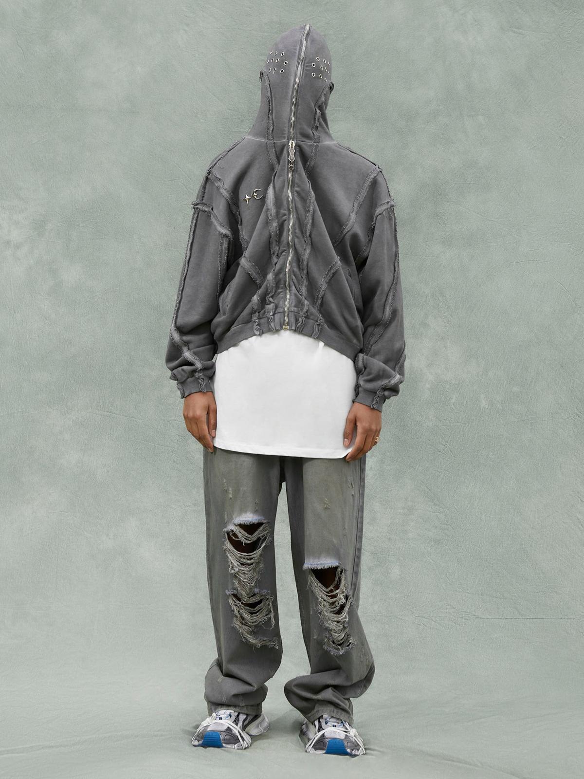 Concert Outfit Heavy Washed Distressed Full Zip Hoodie