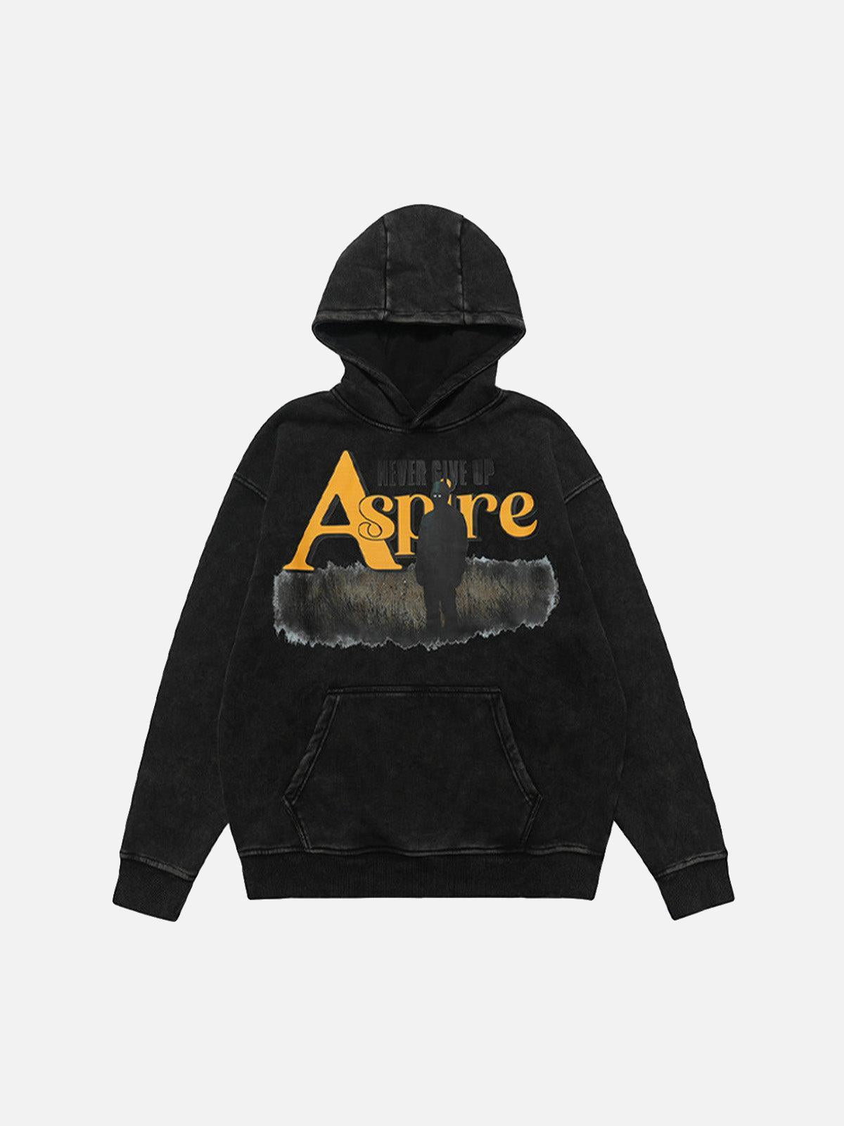Concert Outfit Heavy Washed Letter Portrait Print Fleece Hoodie