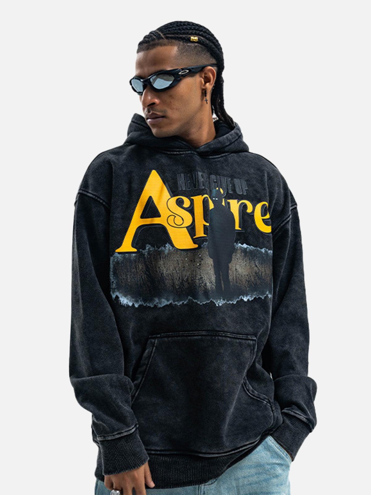 Concert Outfit Heavy Washed Letter Portrait Print Fleece Hoodie