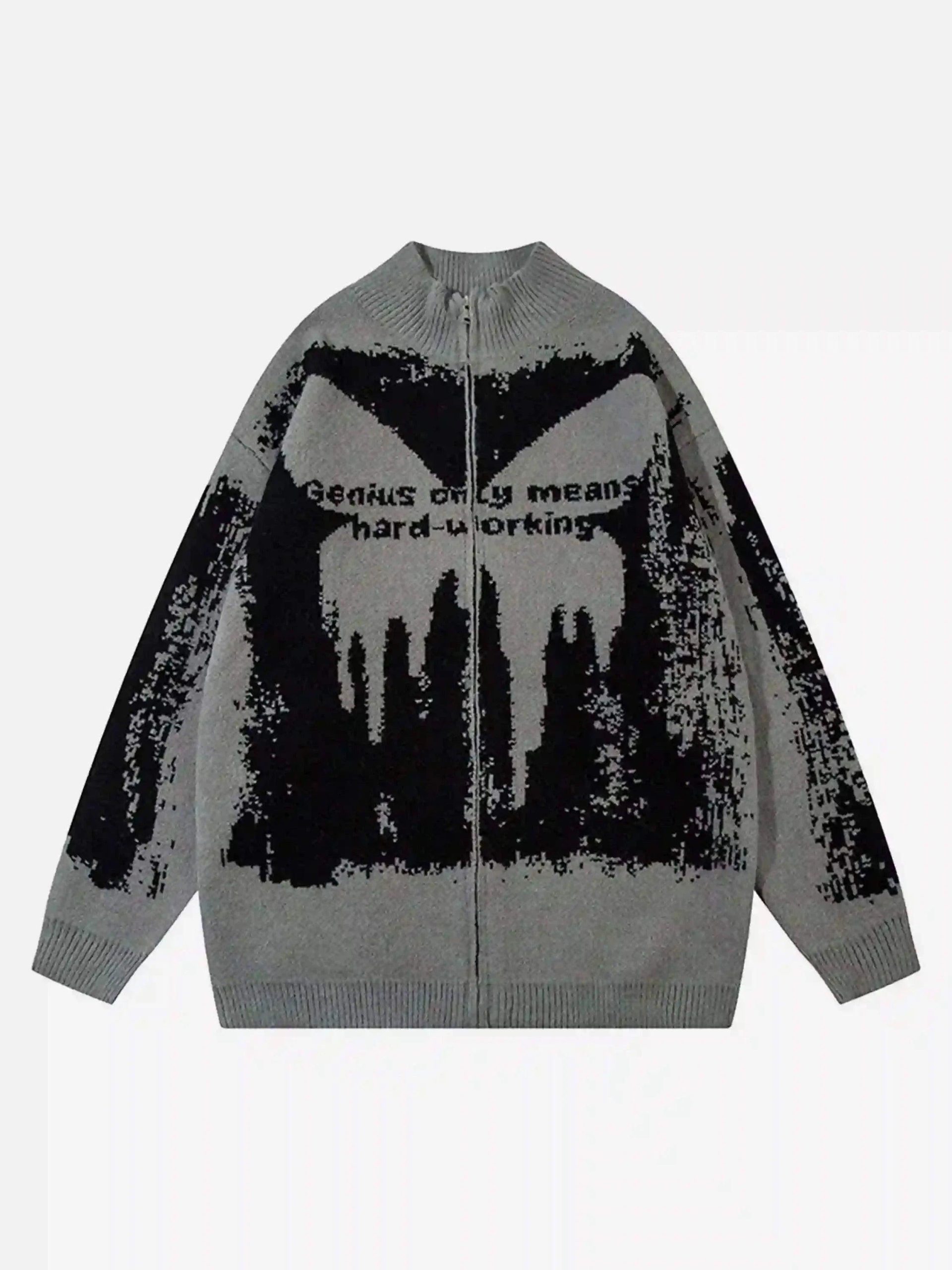 Concert Outfit High Street Abstract Pattern Zipper Stand Collar Cardigan