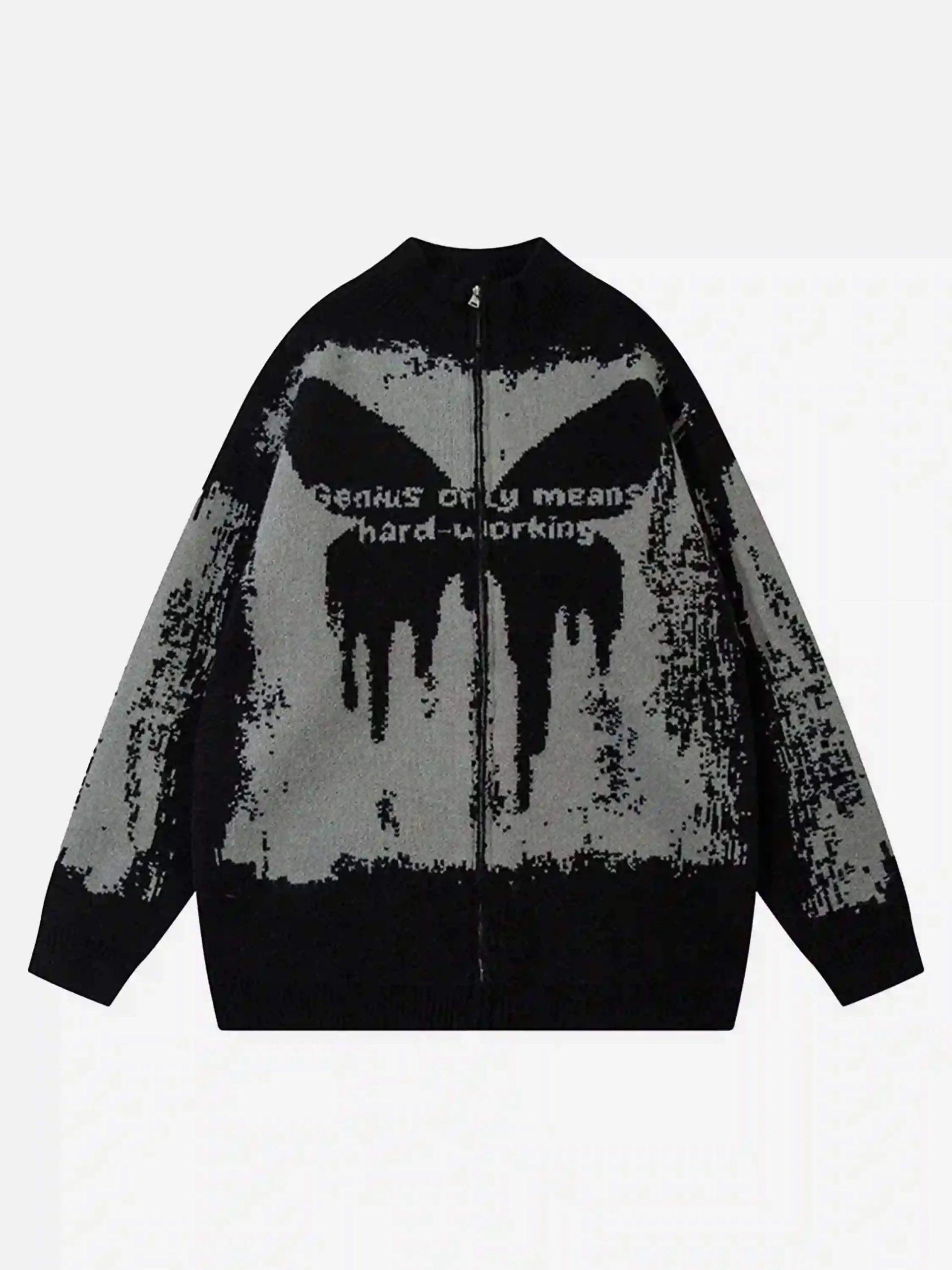 Concert Outfit High Street Abstract Pattern Zipper Stand Collar Cardigan