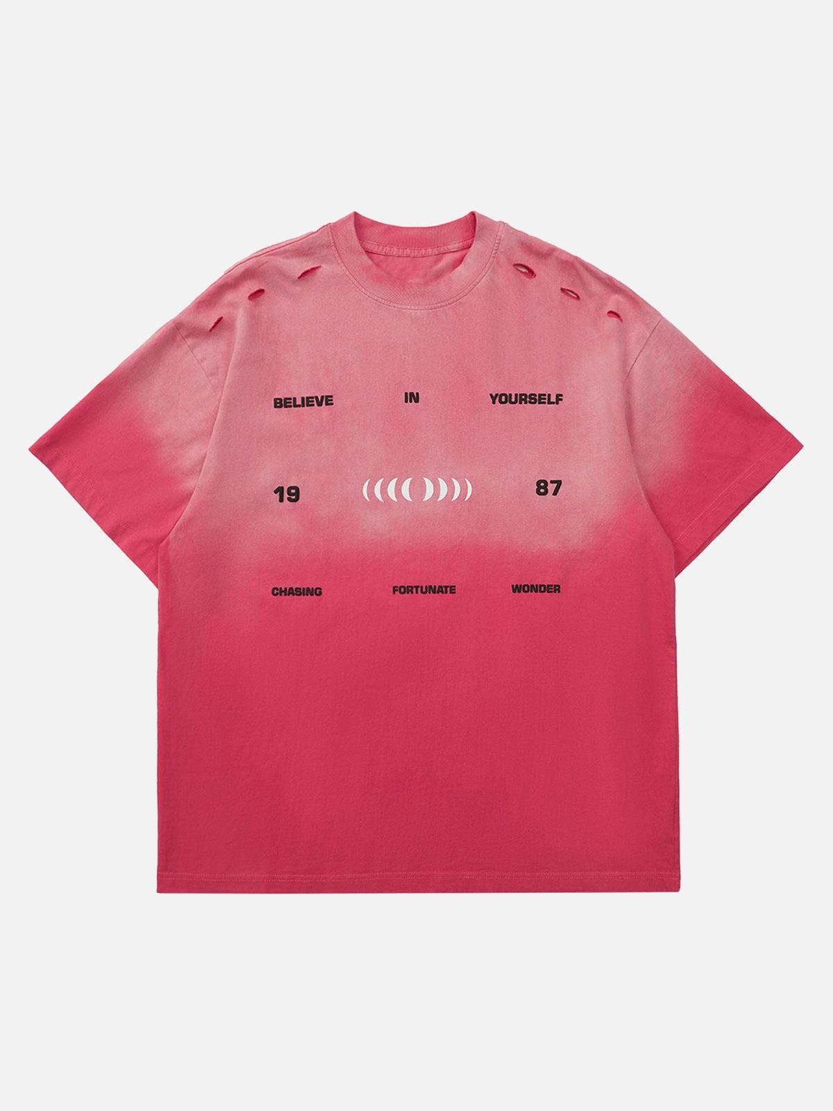 Concert Outfit High Street Gradient Design Hole T-Shirt