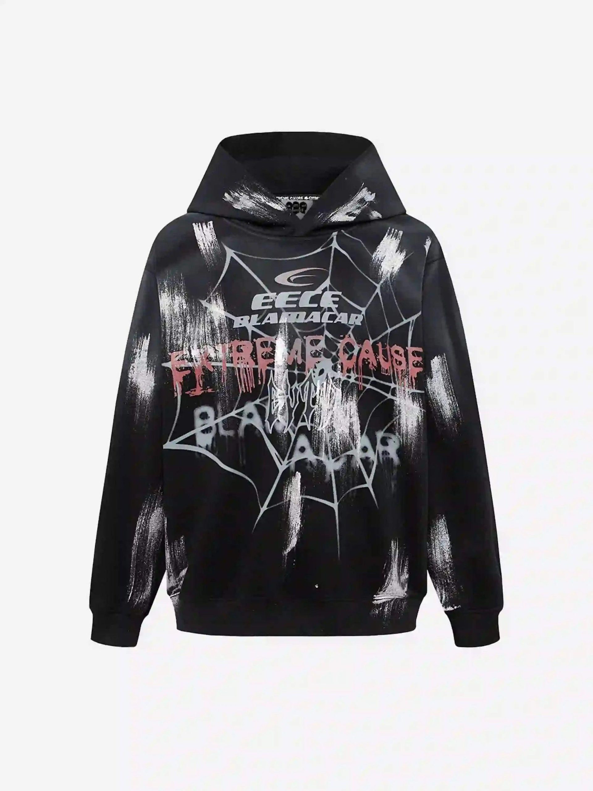 Concert Outfit High Street Hip Hop Spider Web Print Hoodie