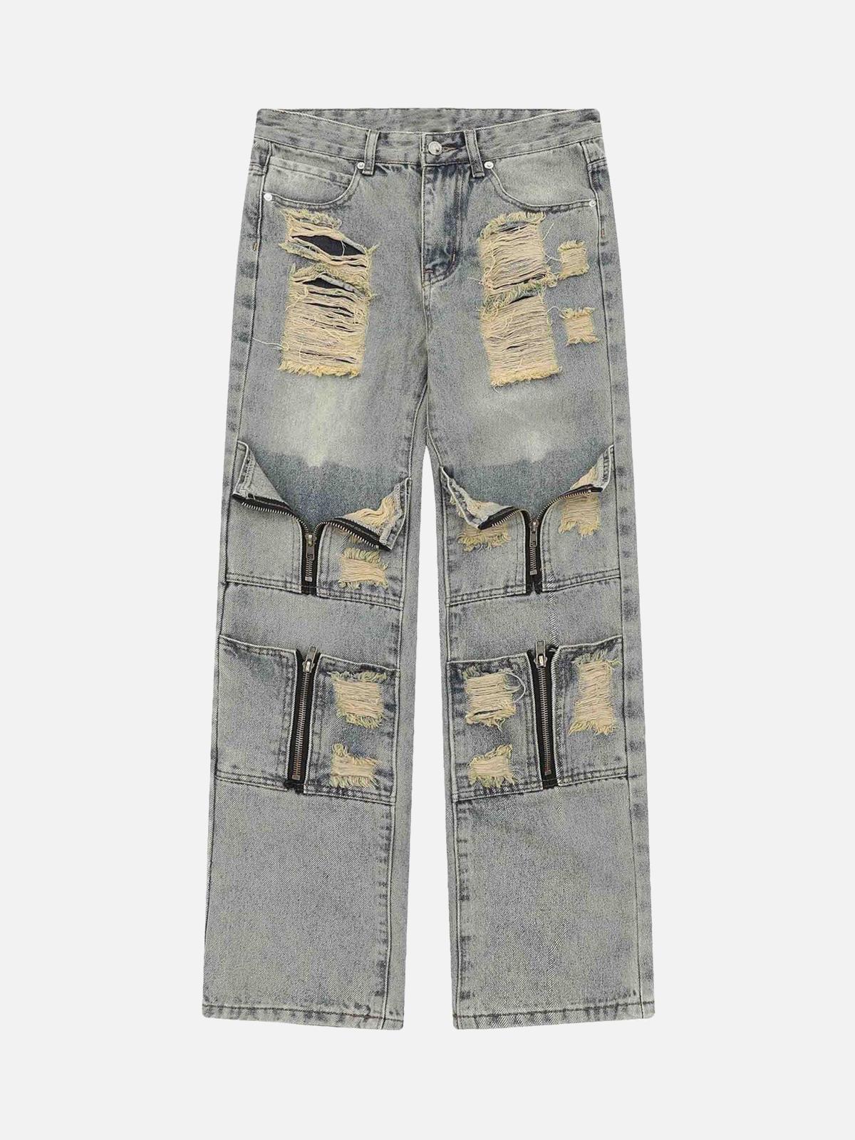 Concert Outfit High Street Washed And Torn Work Pockets Denim Pants