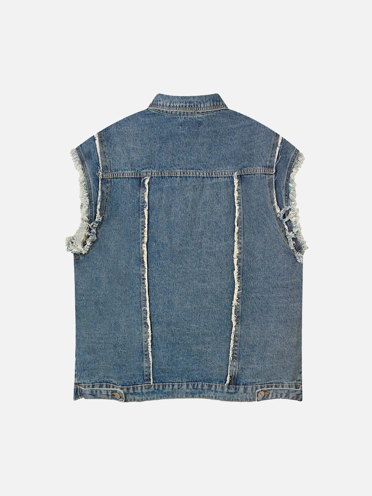 Concert Outfit High Street Washed Raw Edge Denim Vest