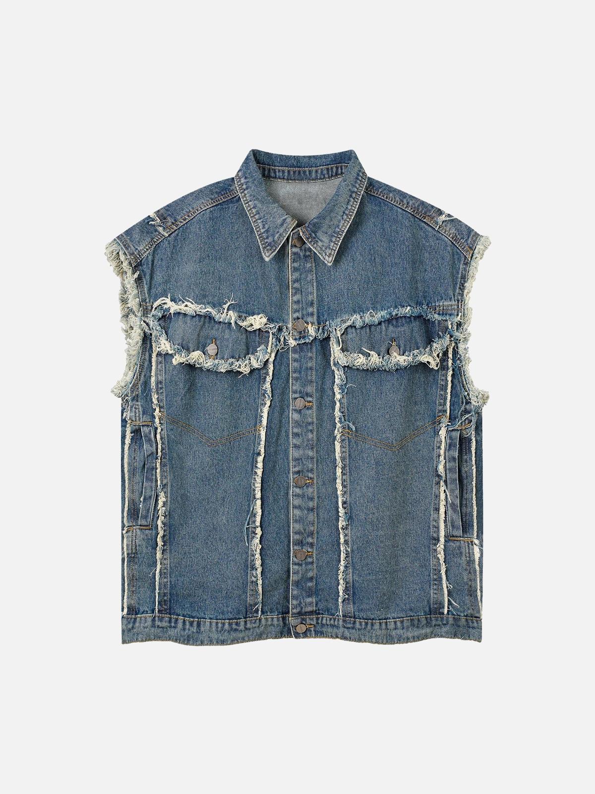 Concert Outfit High Street Washed Raw Edge Denim Vest