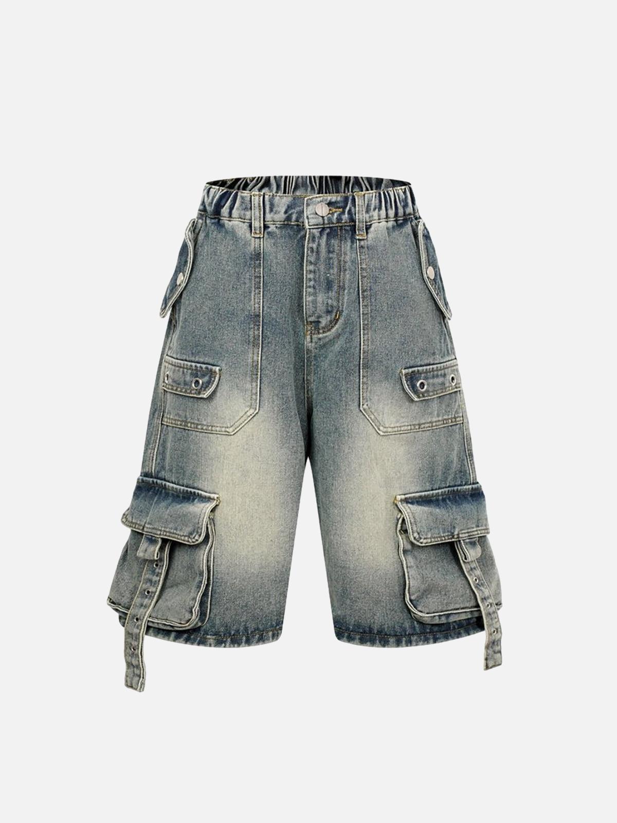 Concert Outfit High-Waisted Multi-Pocket Denim Cargo Shorts