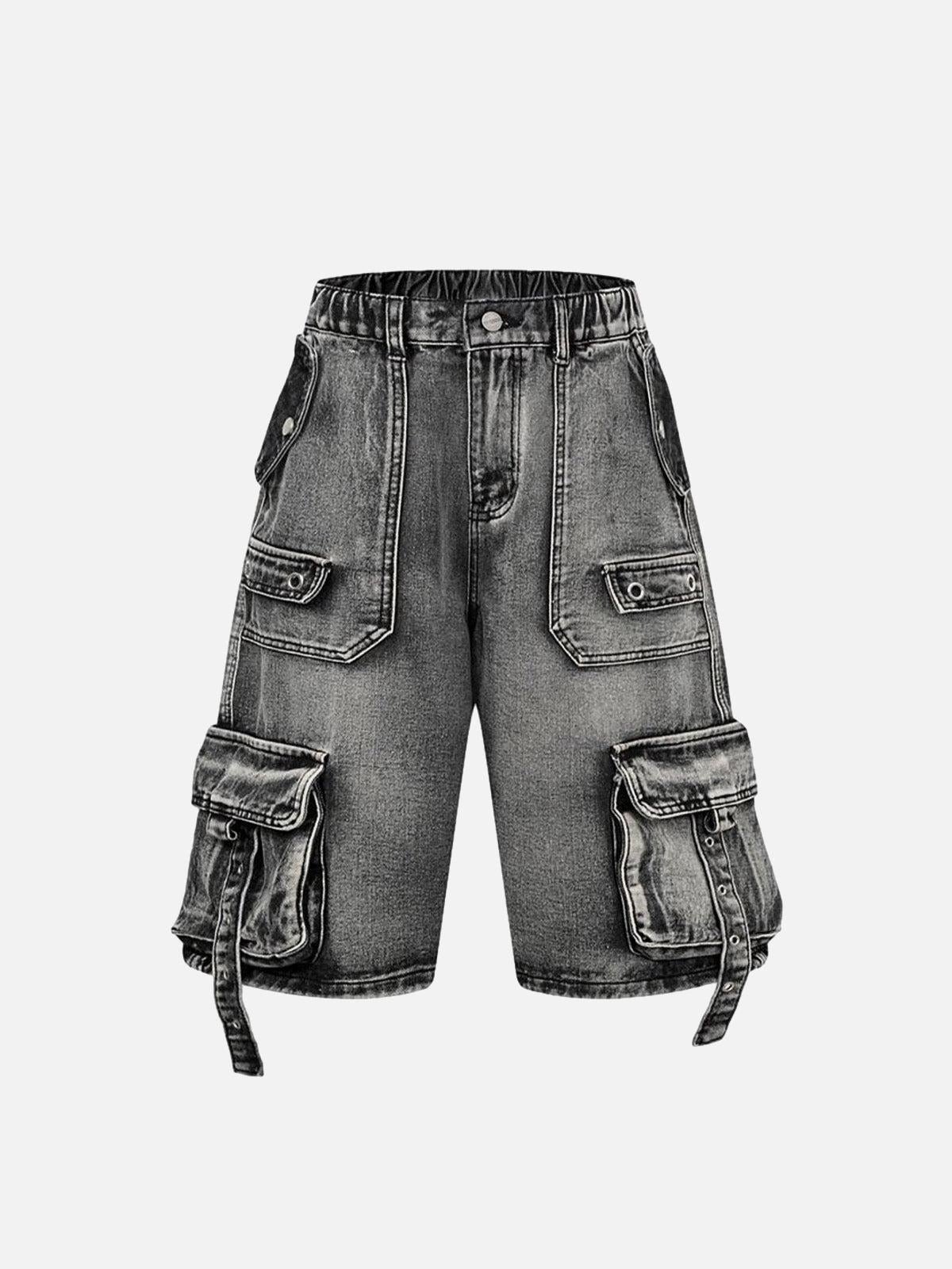 Concert Outfit High-Waisted Multi-Pocket Denim Cargo Shorts