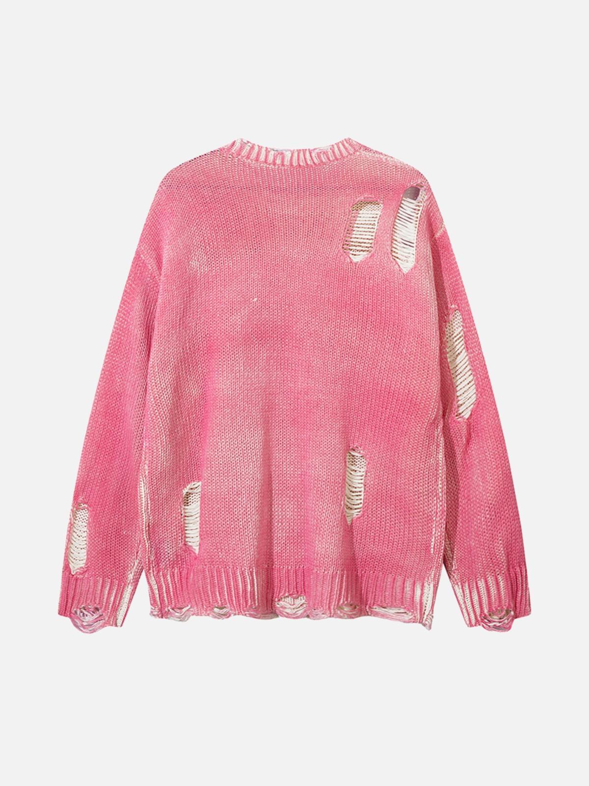 Concert Outfit Irregular Ripped Round Neck Sweater