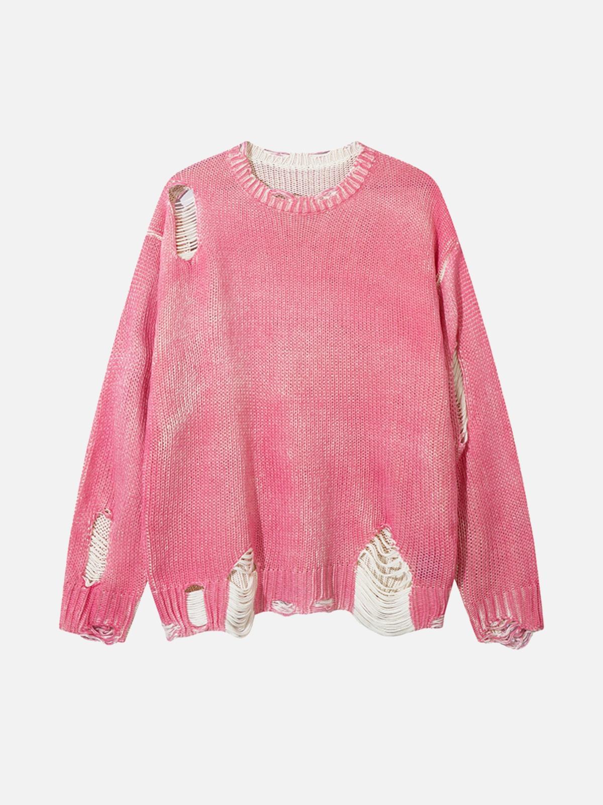Concert Outfit Irregular Ripped Round Neck Sweater
