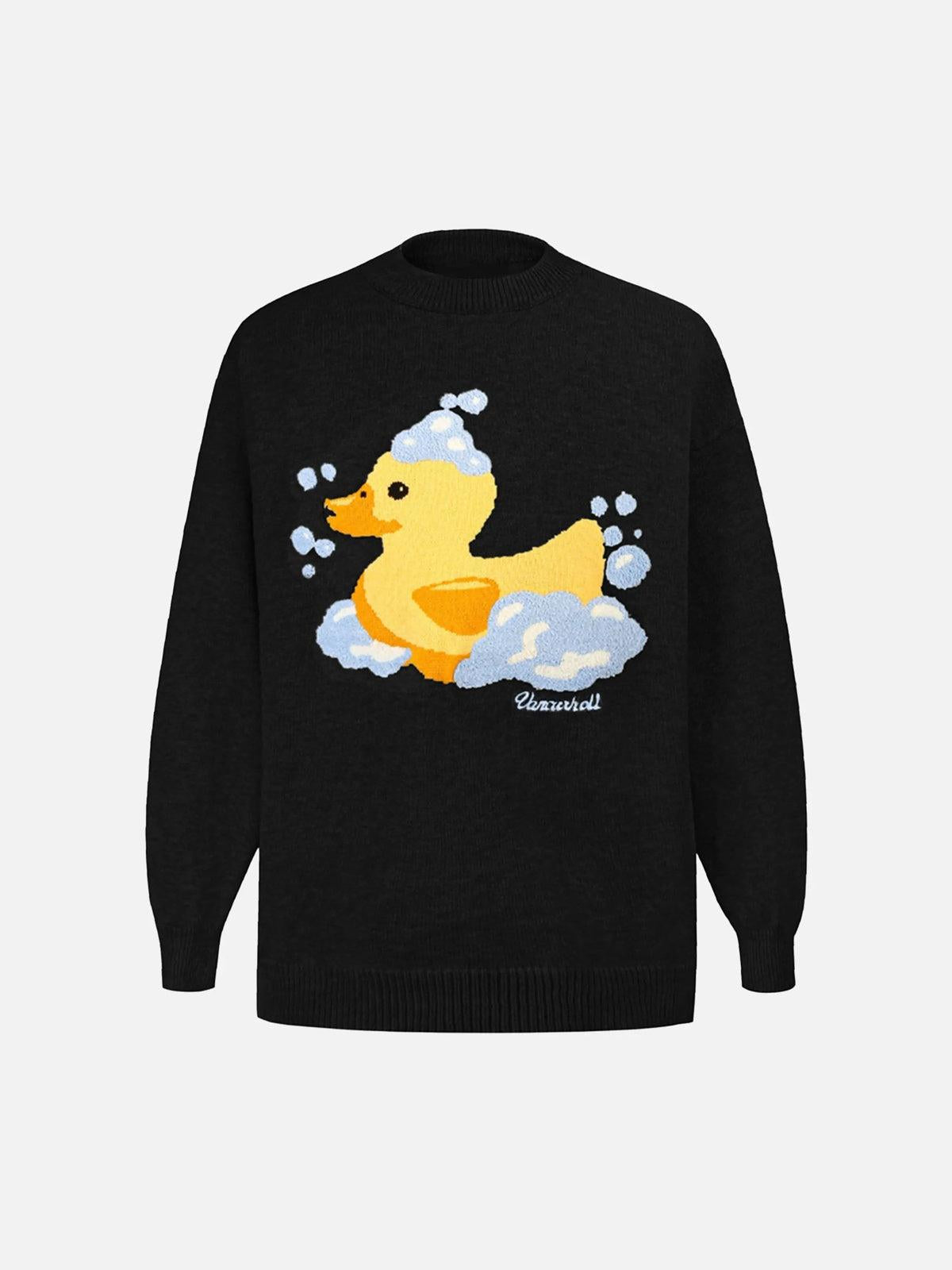 Concert Outfit Jacquard Bathing Duck Crewneck Sweater