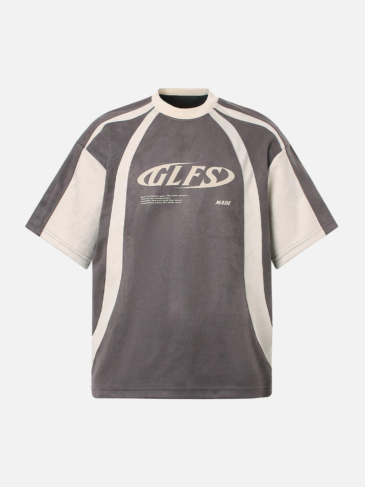 Concert Outfit Jersey Deconstructed Contrast Color Stitching Print T-Shirt