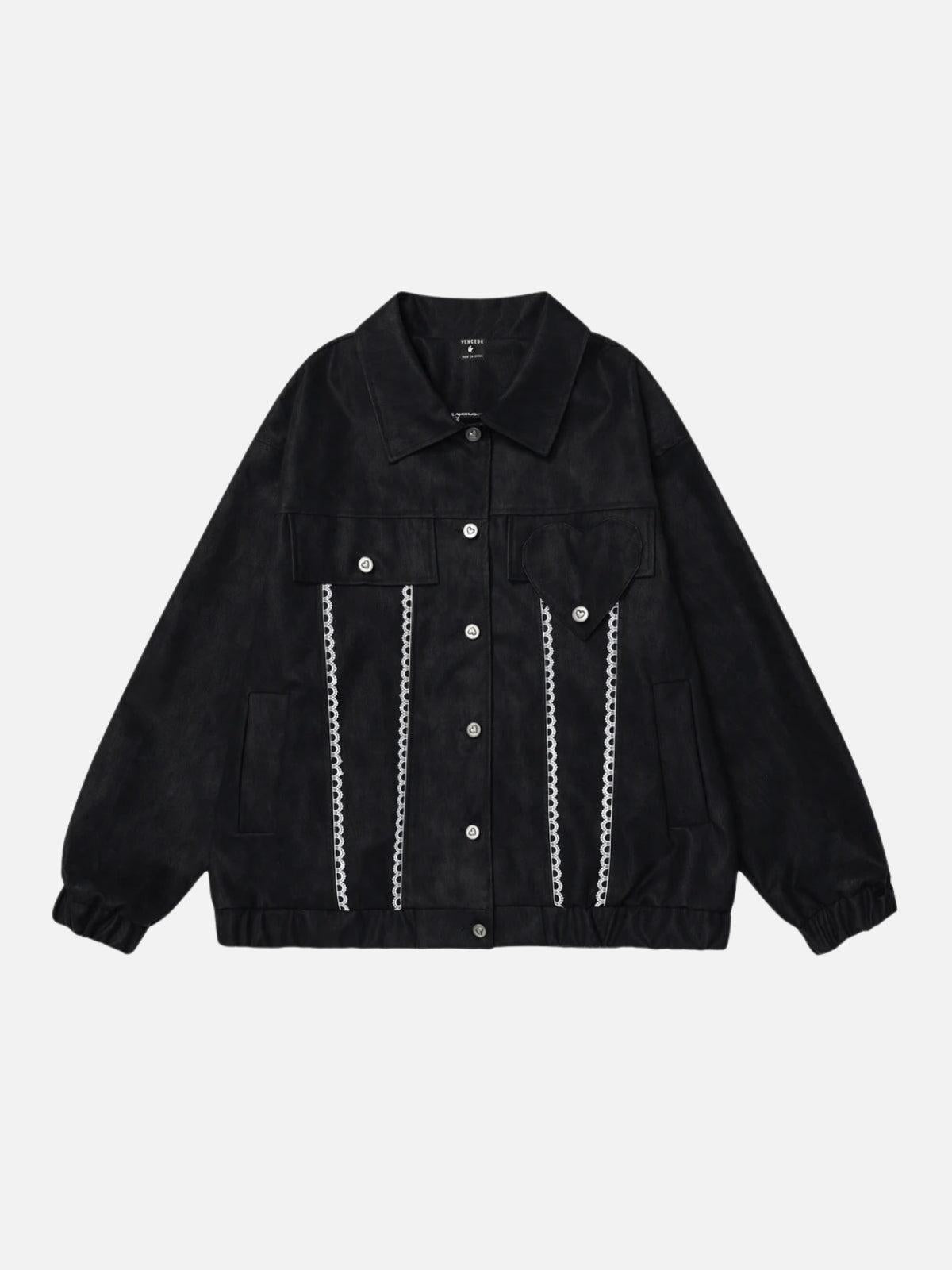 Concert Outfit Lace Washed Faux Leather Jacket