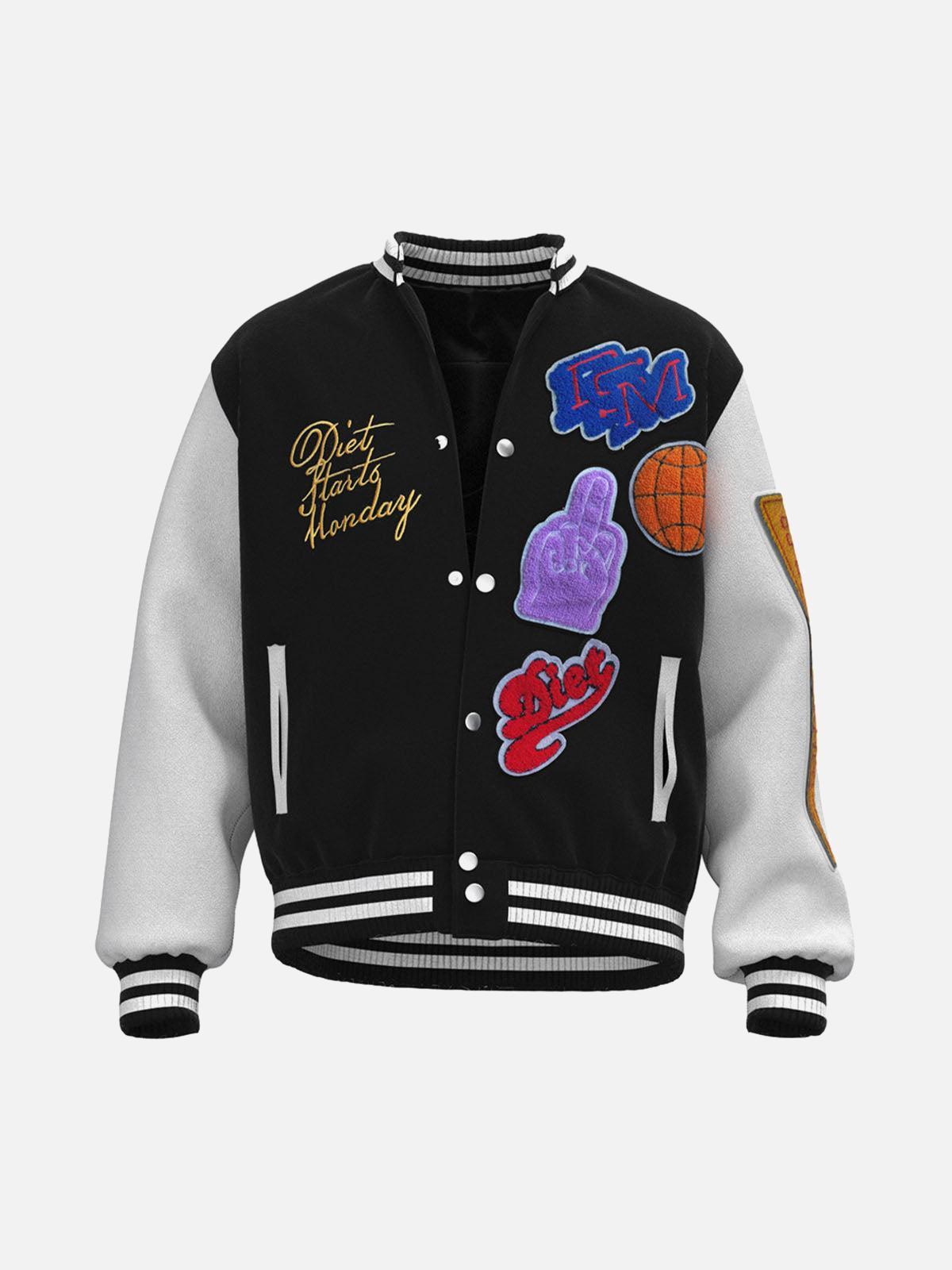 Concert Outfit Leather Patchwork  Embroidery Quilted Bomber Jacket