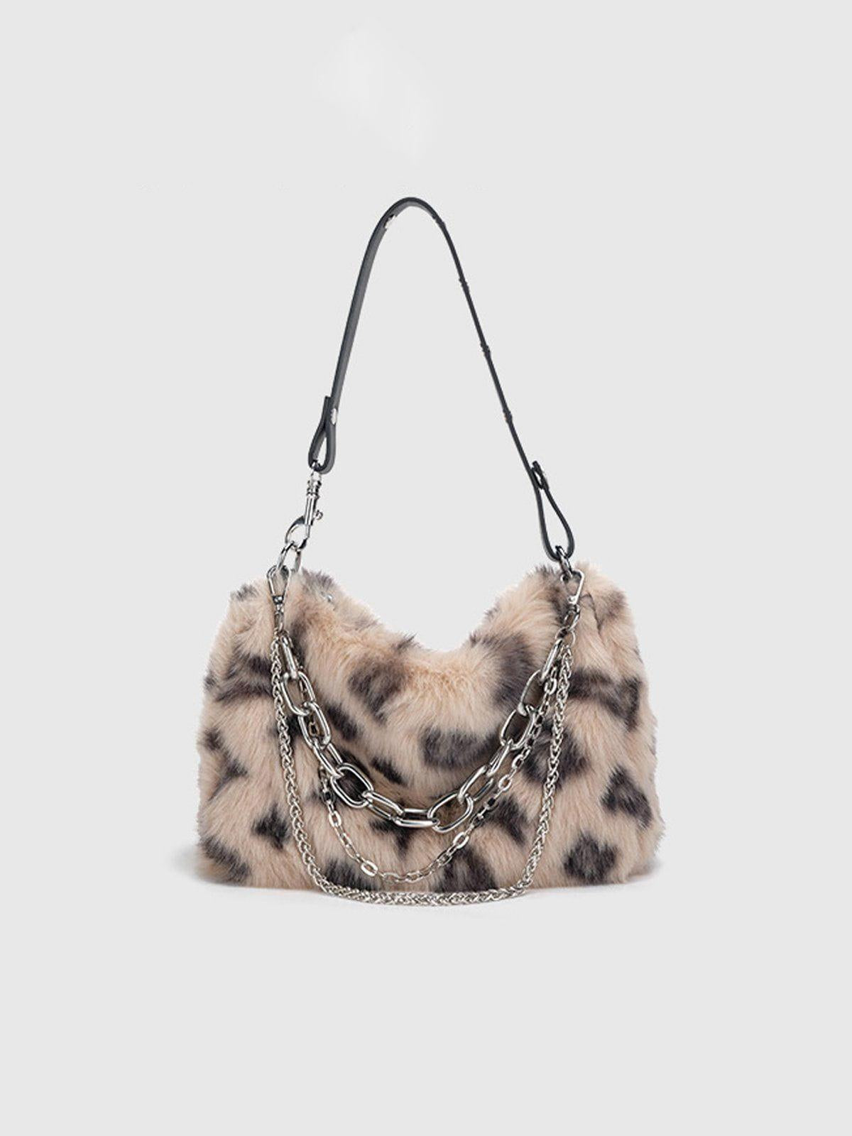 Concert Outfit Leopard Fleece Chain Bag
