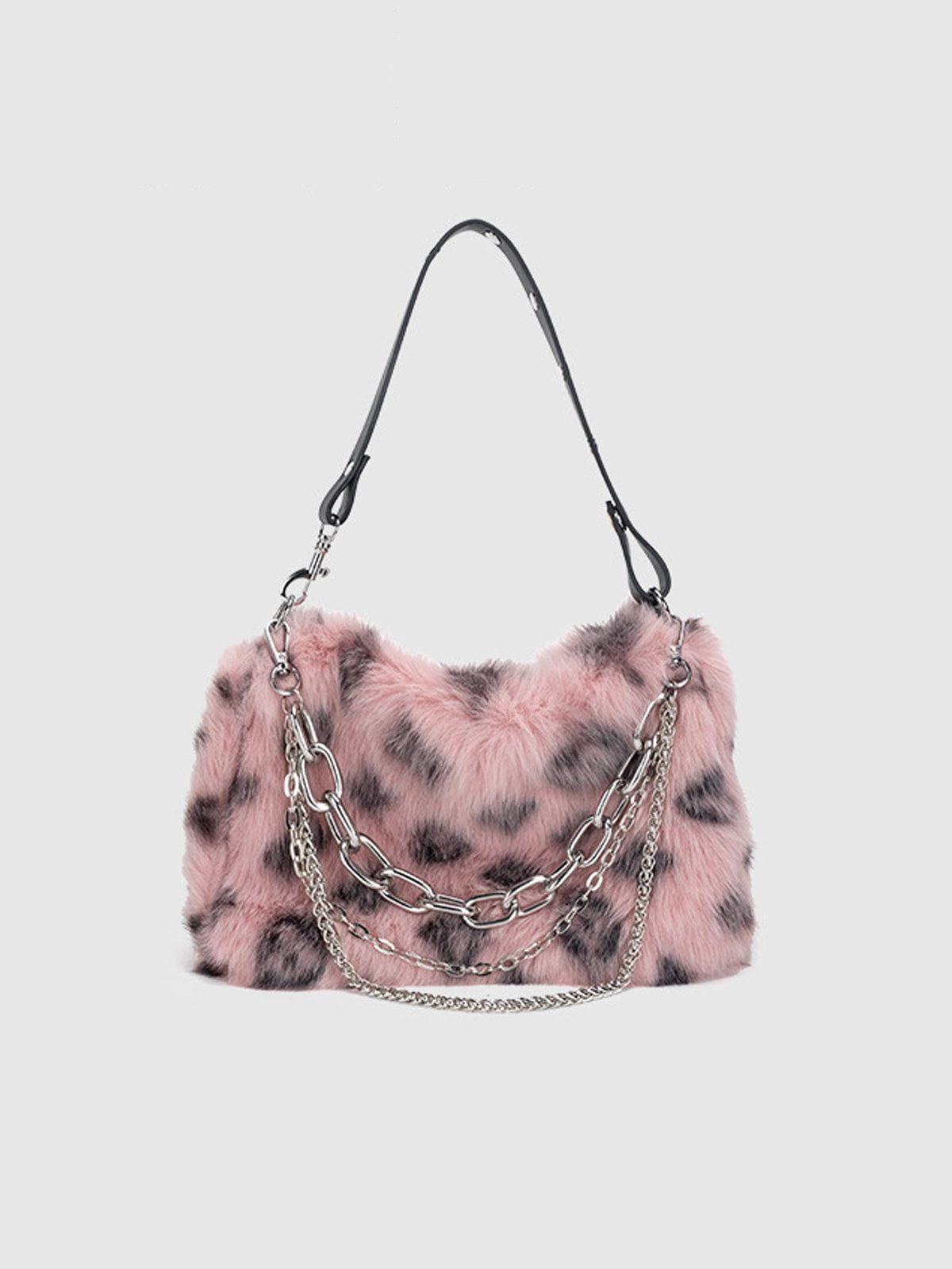 Concert Outfit Leopard Fleece Chain Bag