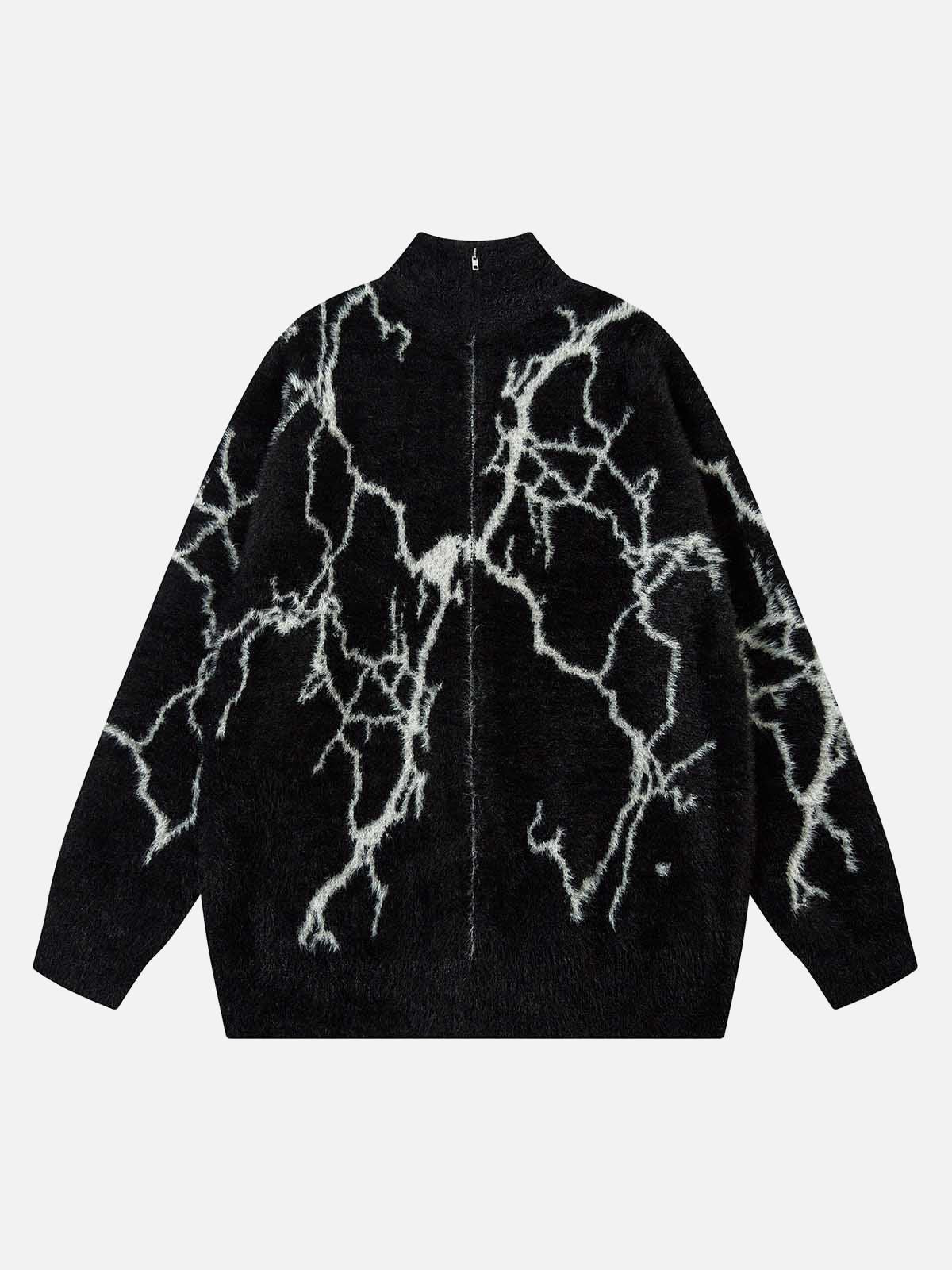 Concert Outfit Lightning Graphic Imitation Mink Fur Zip Up Sweater