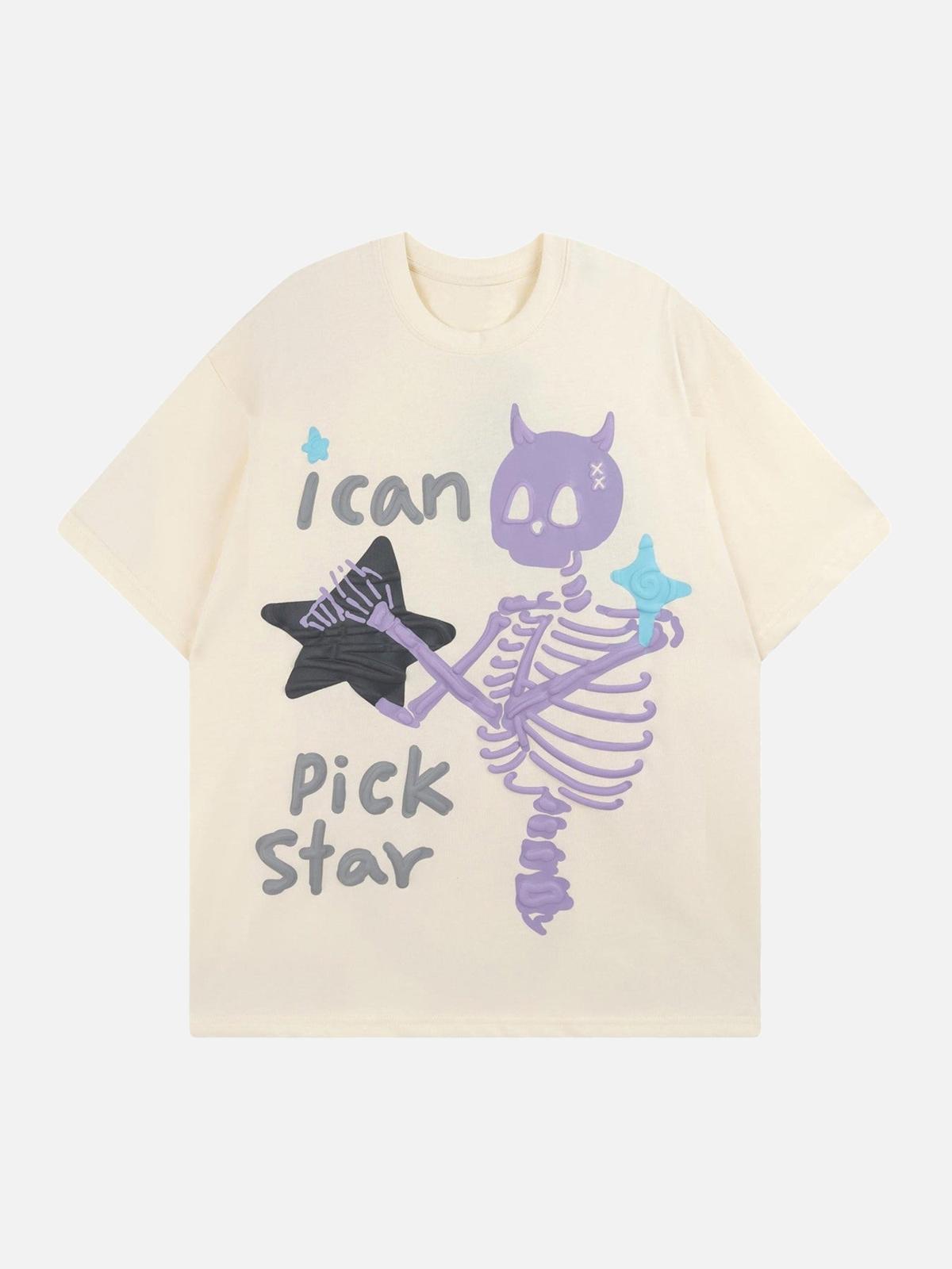 Concert Outfit Made Retro Skull Letter Foam T-Shirt