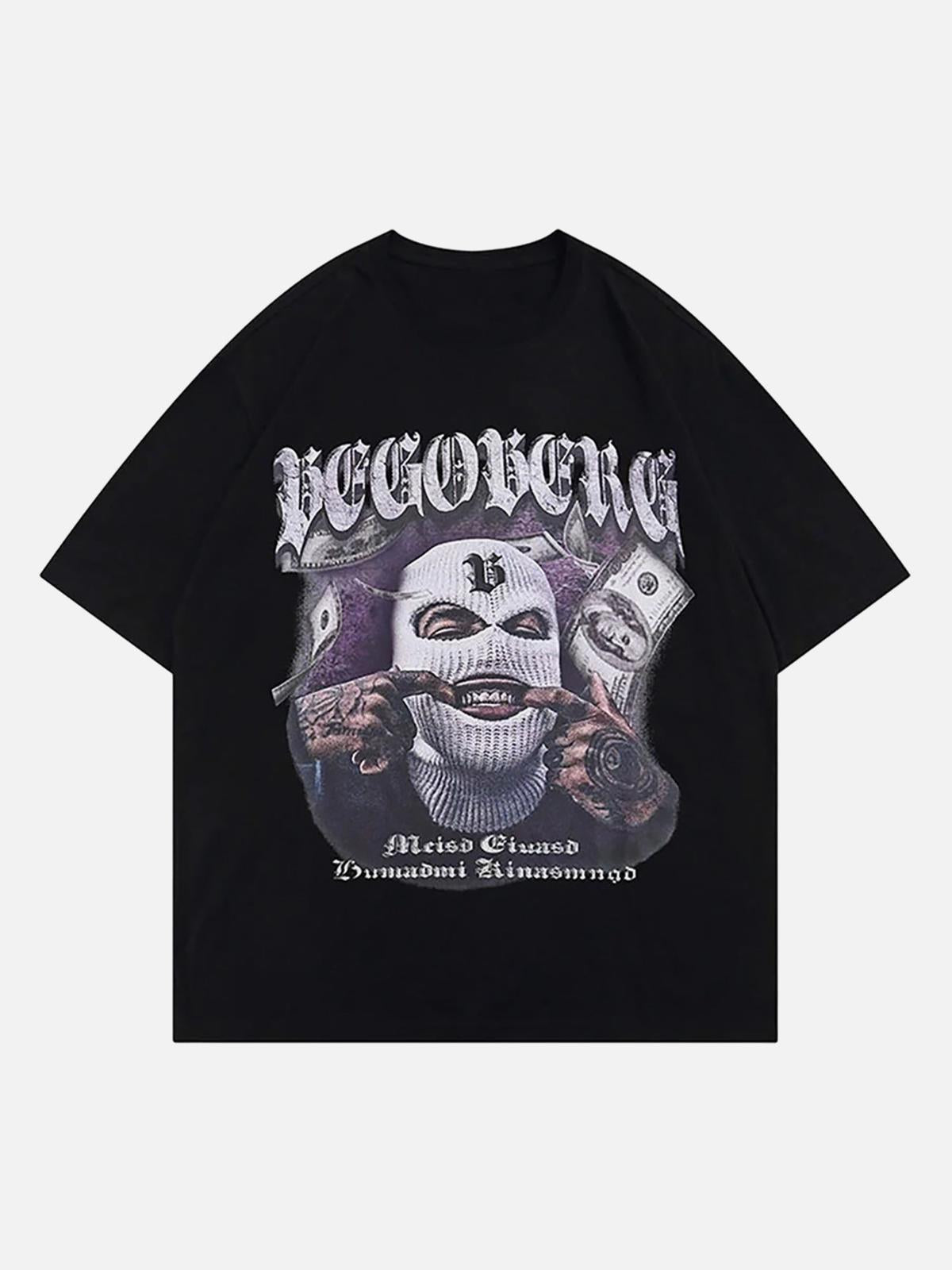 Concert Outfit Masked Gangster Portrait Printed T-Shirt