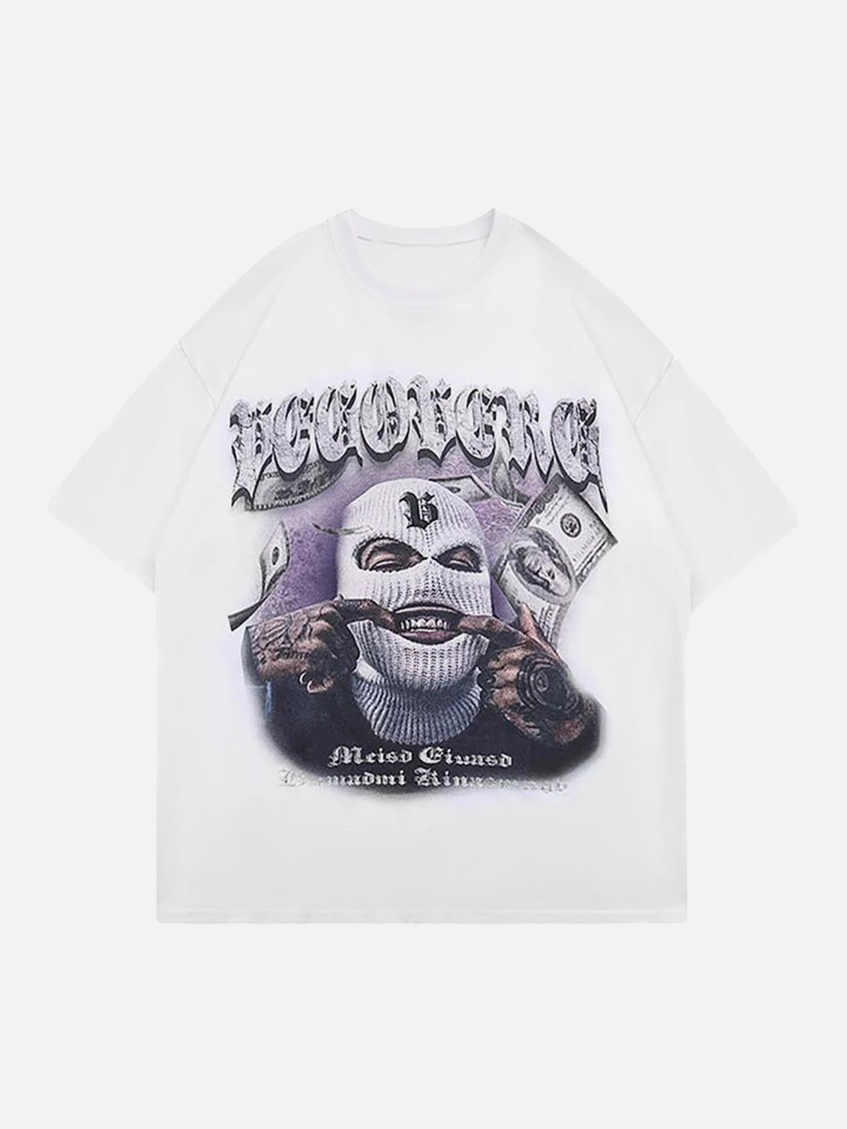 Concert Outfit Masked Gangster Portrait Printed T-Shirt
