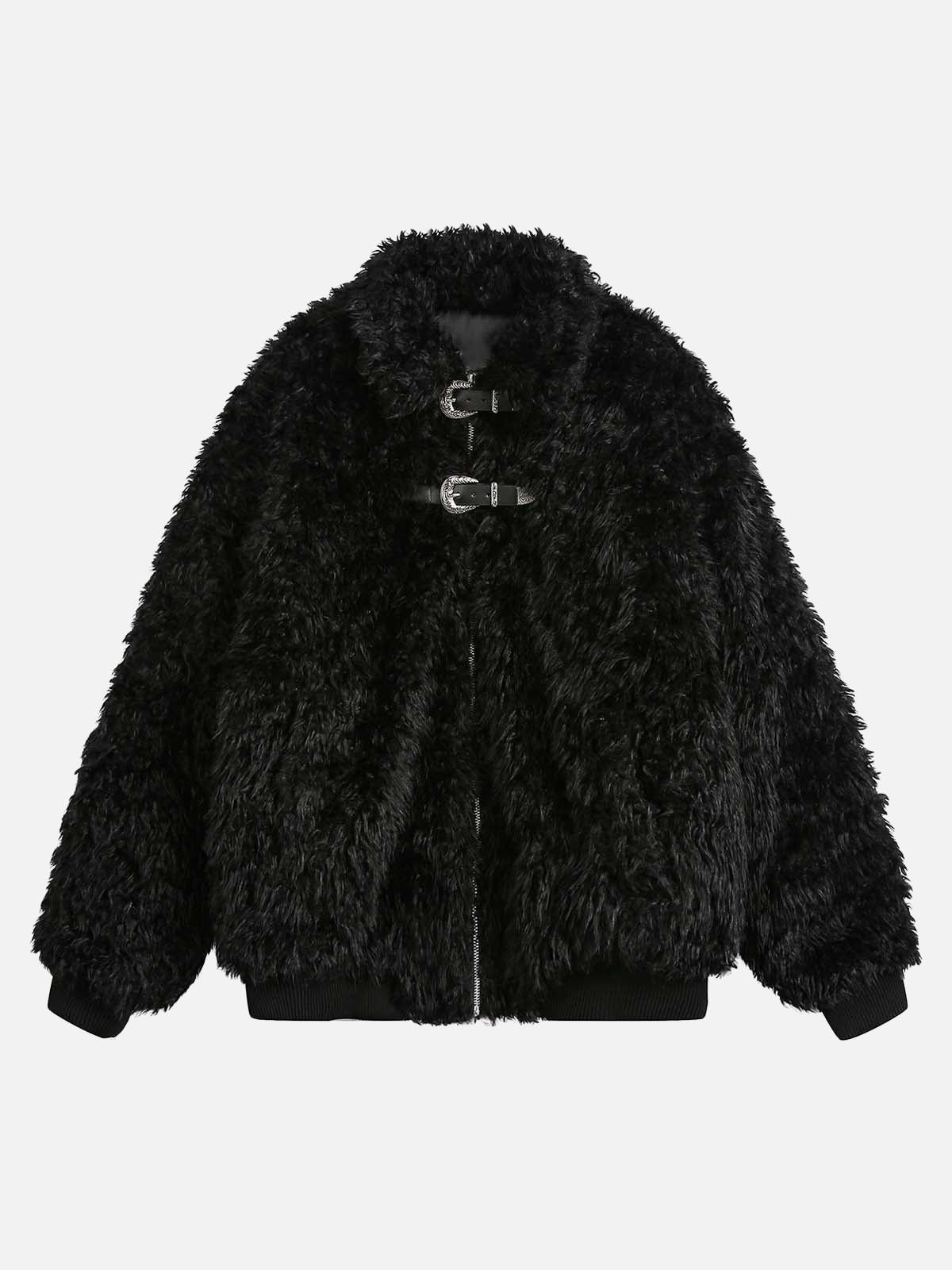 Concert Outfit Metal leather button Faux Fur Jacket