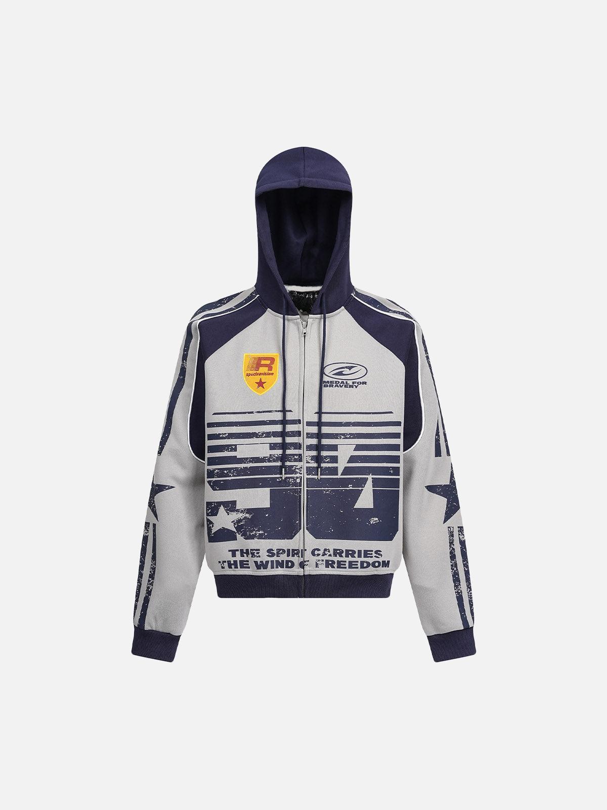Concert Outfit Motorcycle Style Printed Hooded Sweatshirt