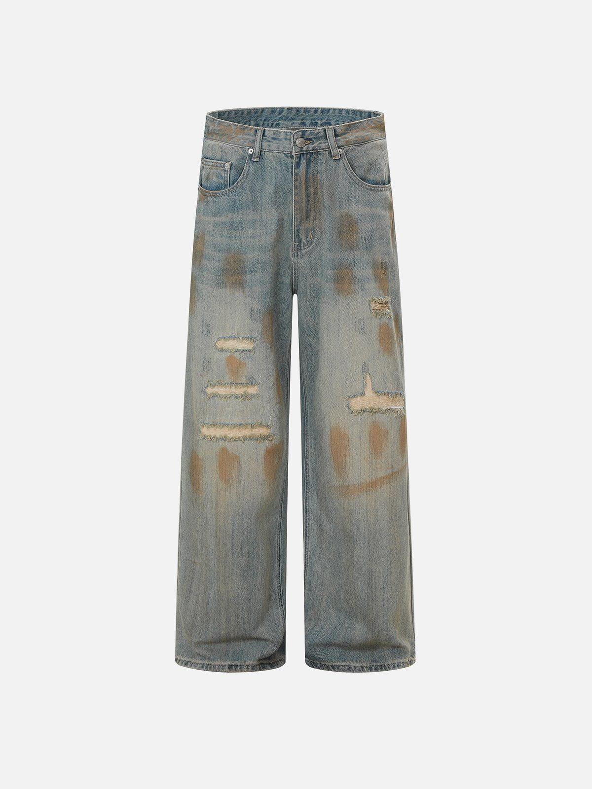 Concert Outfit Mud Dyeing Distressed Vintage Fade Jeans