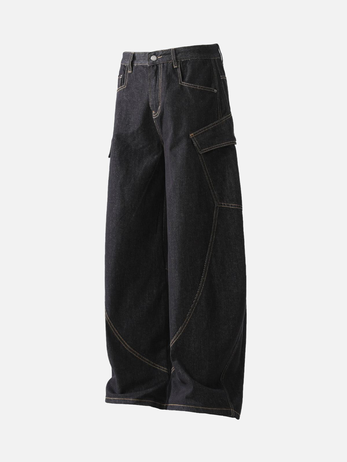 Concert Outfit Multi-Pocket Deconstructed Washed Barrel Cargo Jeans