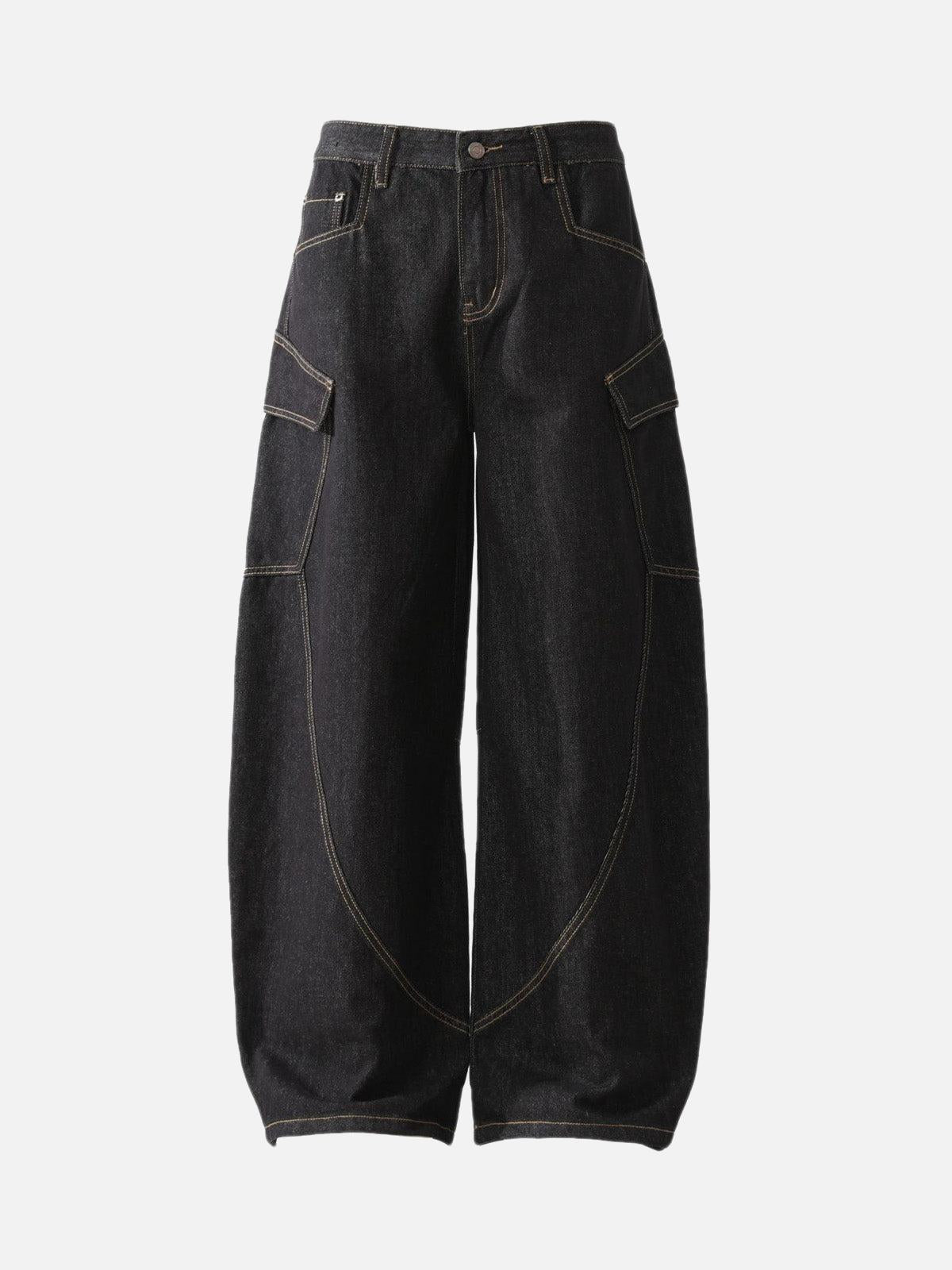 Concert Outfit Multi-Pocket Deconstructed Washed Barrel Cargo Jeans