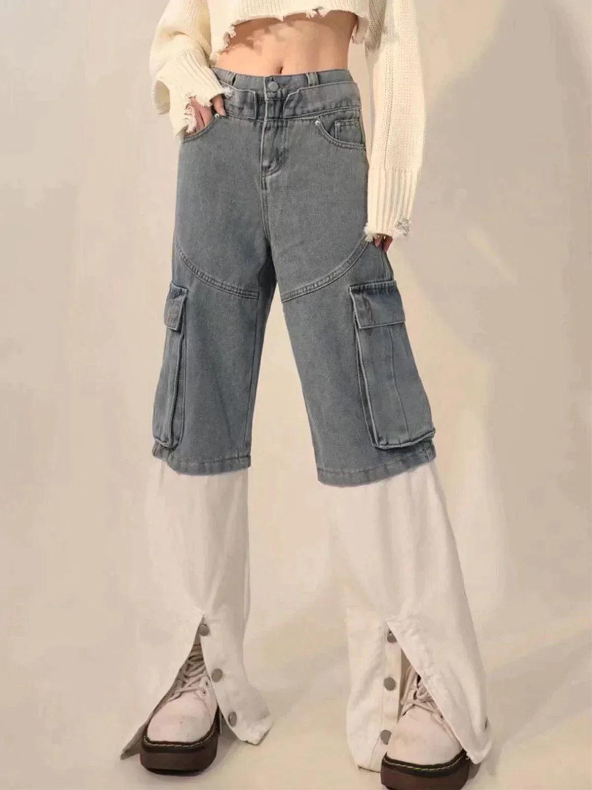 Concert Outfit Multi-Pocket Patchwork Jeans