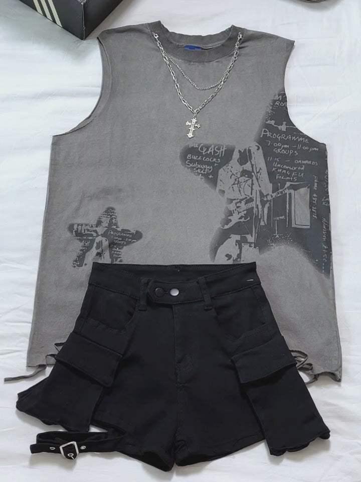 Concert Outfit Multi-Pocket Strappy Shorts