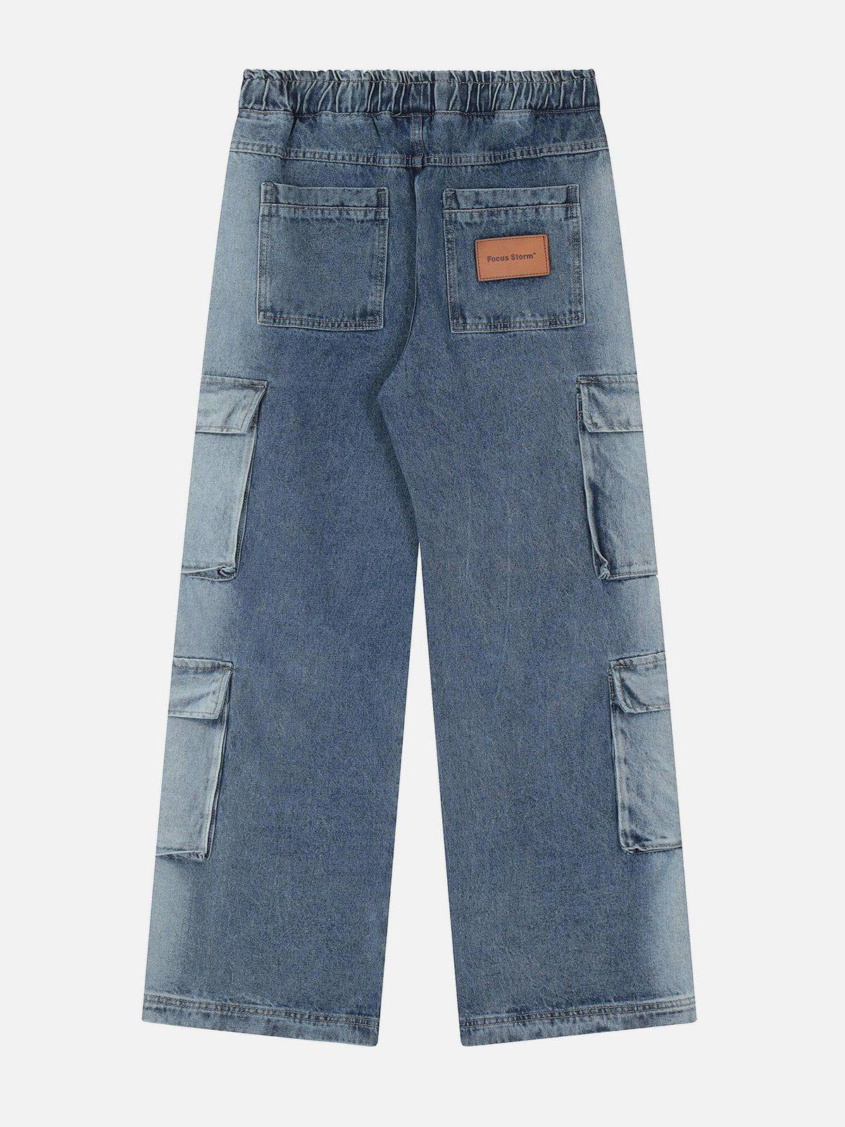 Concert Outfit Multi-Pocket Water-Washed Jeans