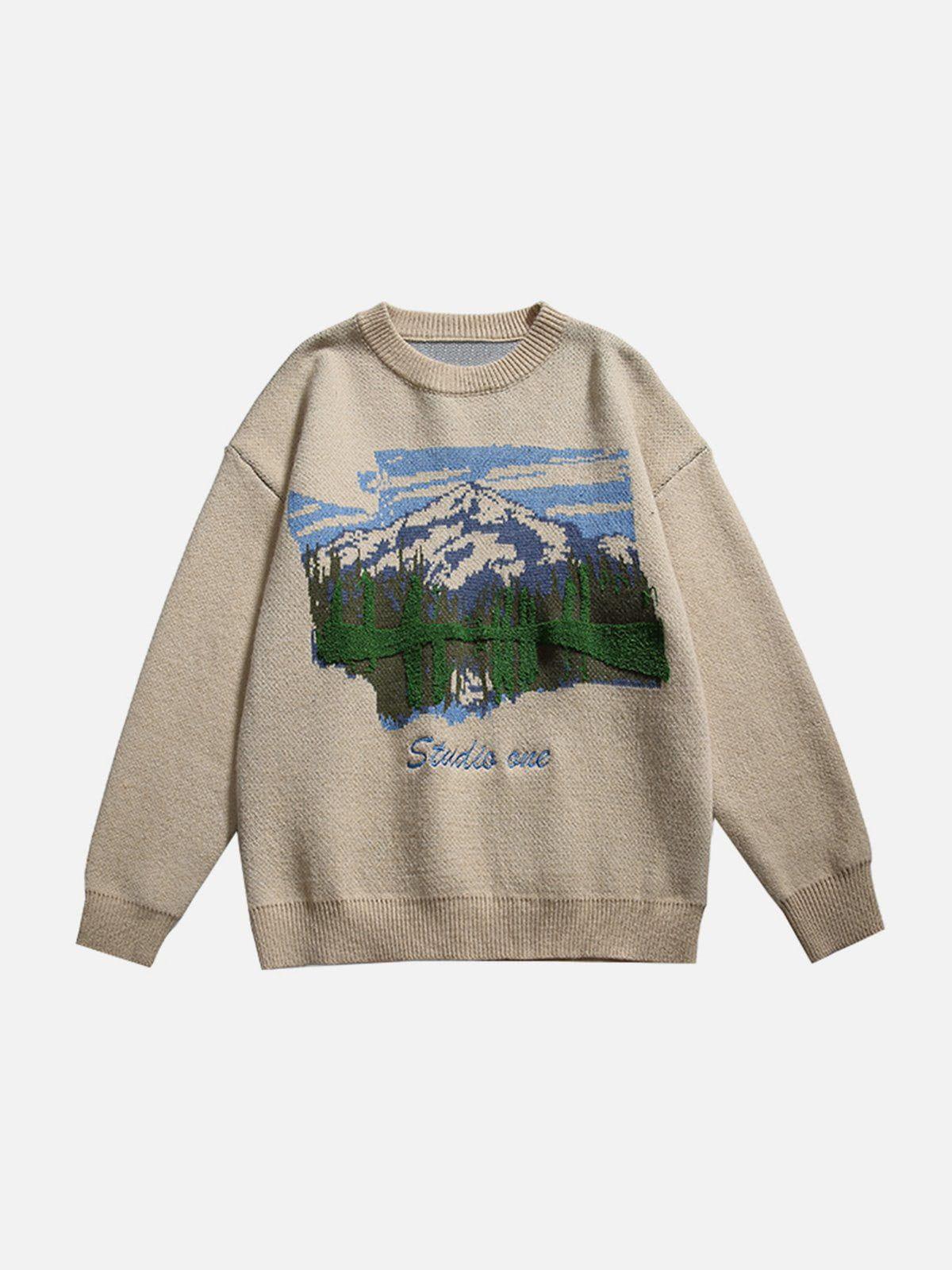 Concert Outfit Oil Painting Mountain Sweater